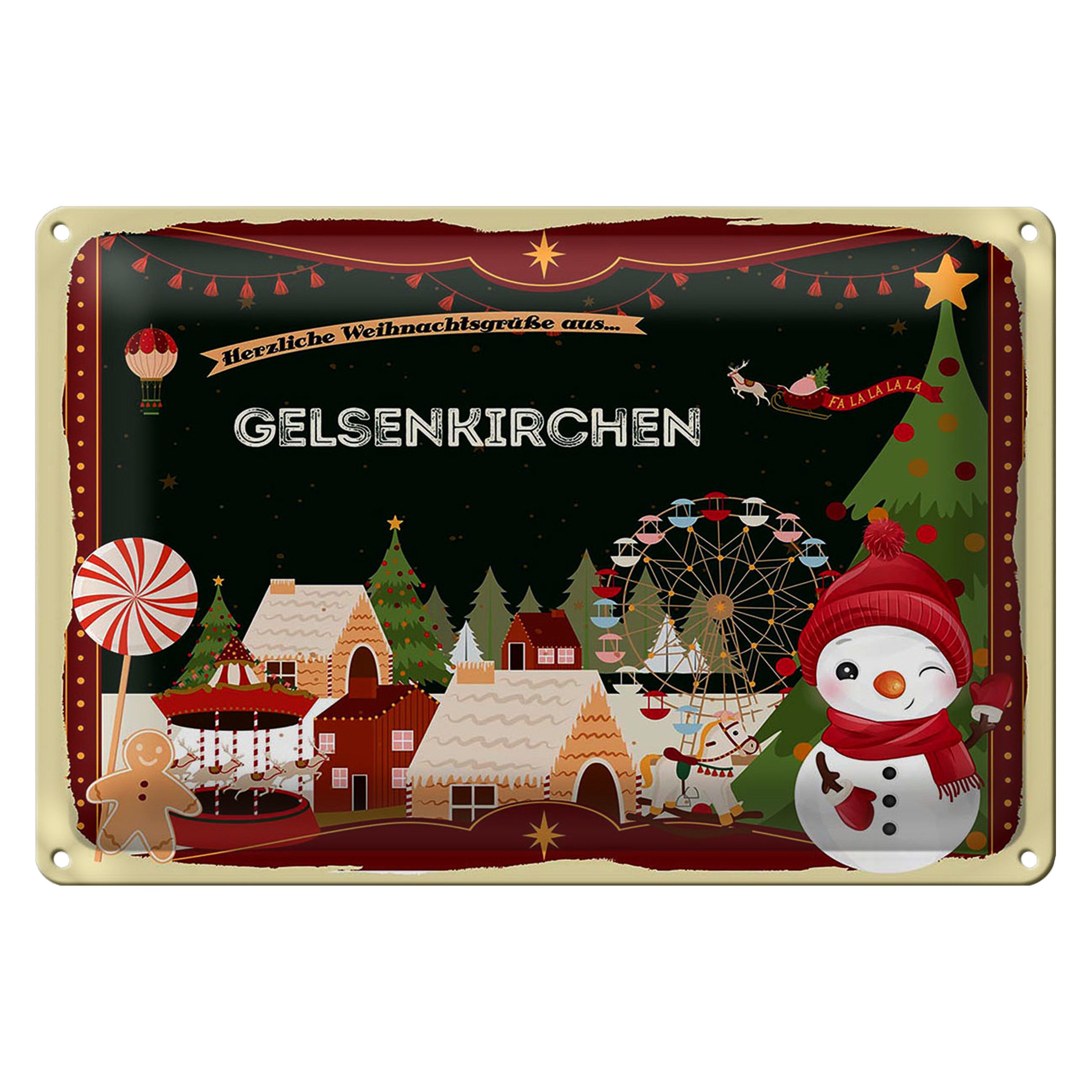 Roomando Metallschild Blechschild Weihnachten Grüße GELSENKIRCHEN 30x20cm