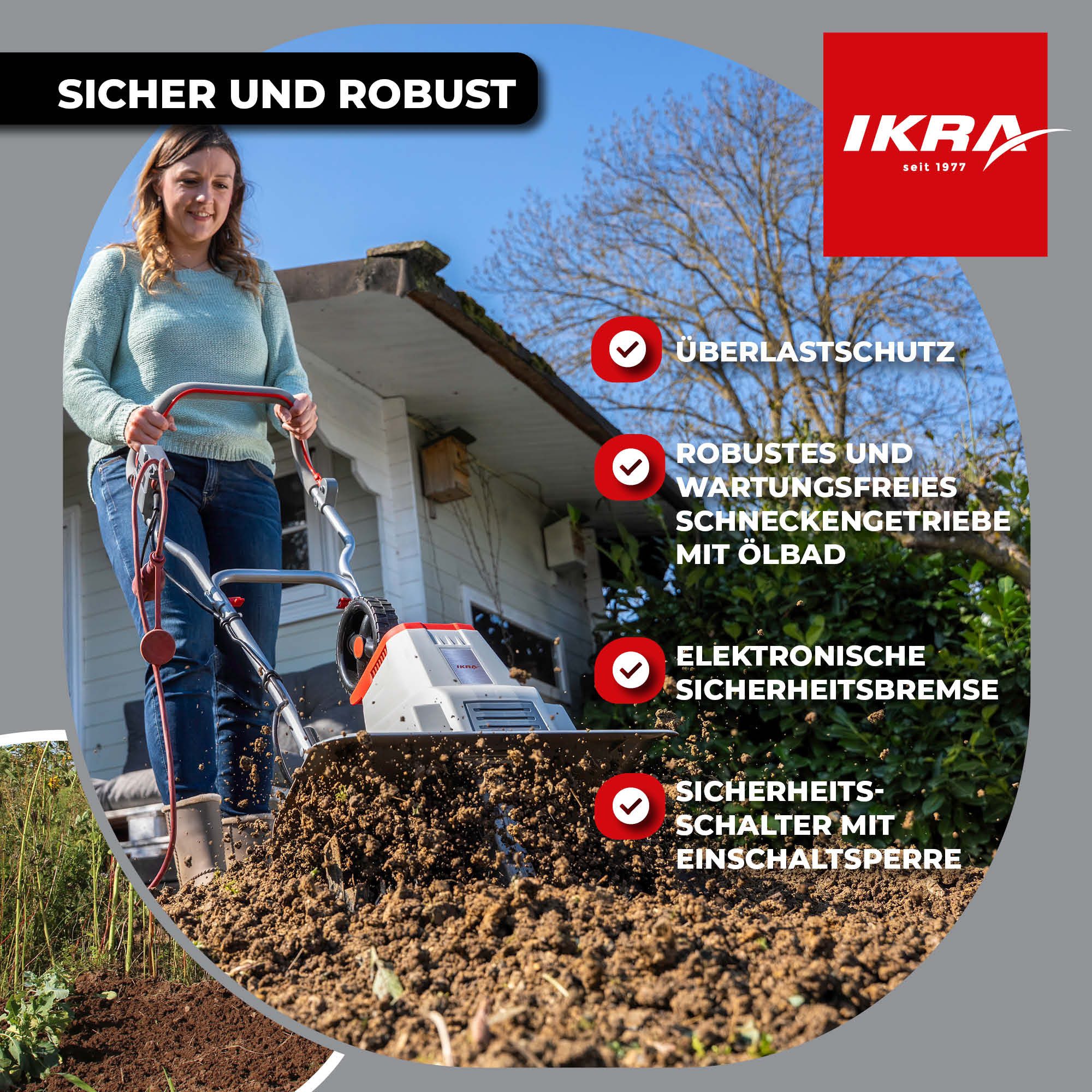 ikra GmbH Elektromotorhacke IEM 1500, 45 cm Arbeitsbreite, flexible Arbeitsbreite (32-45 cm), 1500 Watt – Bild 4 von 5