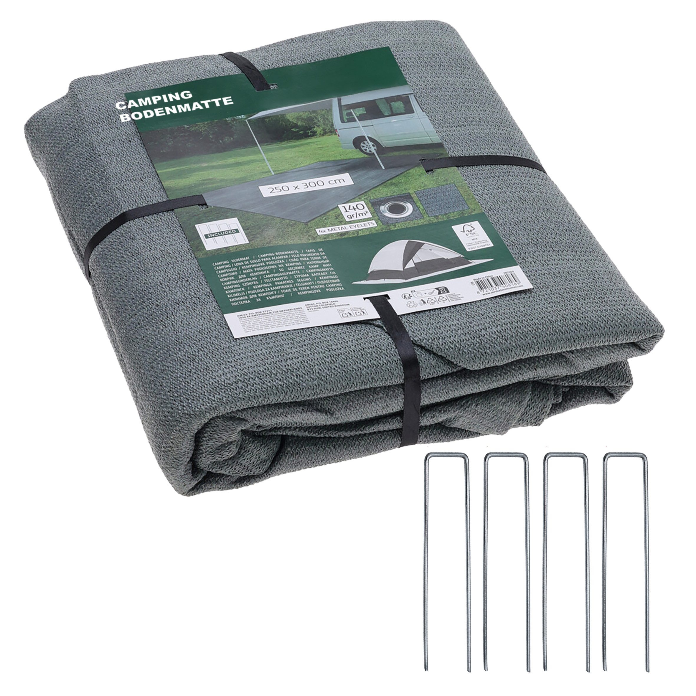 Spetebo Outdoorteppich Camping Vorzeltteppich grau mit Ösen und Heringen, Eckig, Höhe: 10 mm, inklusive 4 Heringe