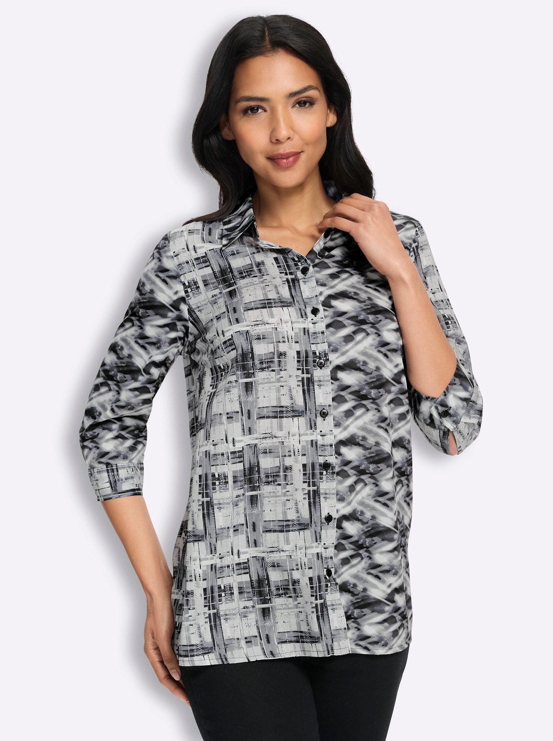 Sieh an! Klassische Bluse Longbluse 3/4-Arm