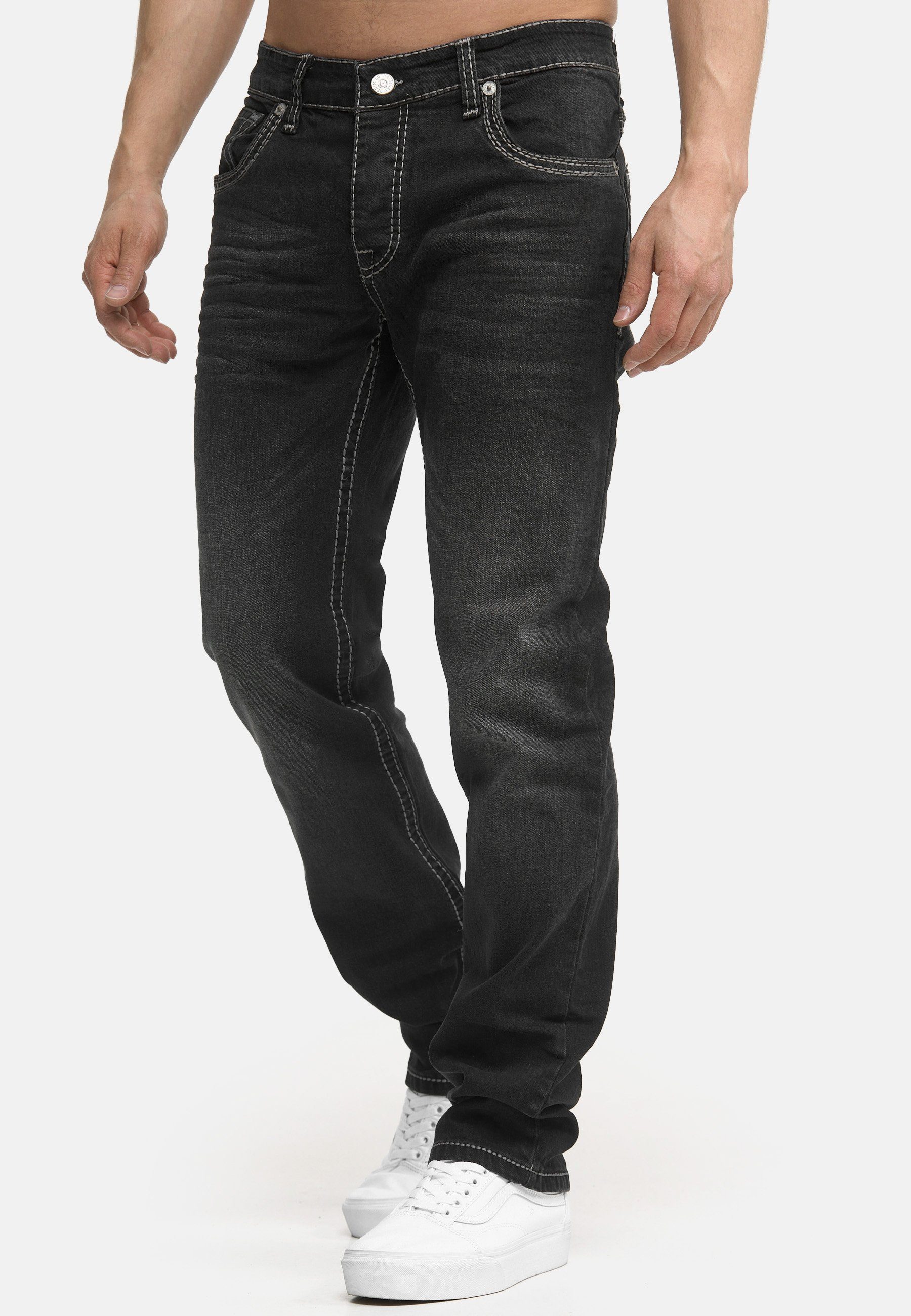 Denim Code47 (1-tlg) Regular Herren Männer Regular-fit-Jeans Five Pocket Jeans Fit Bootcut Black Code47 Hose