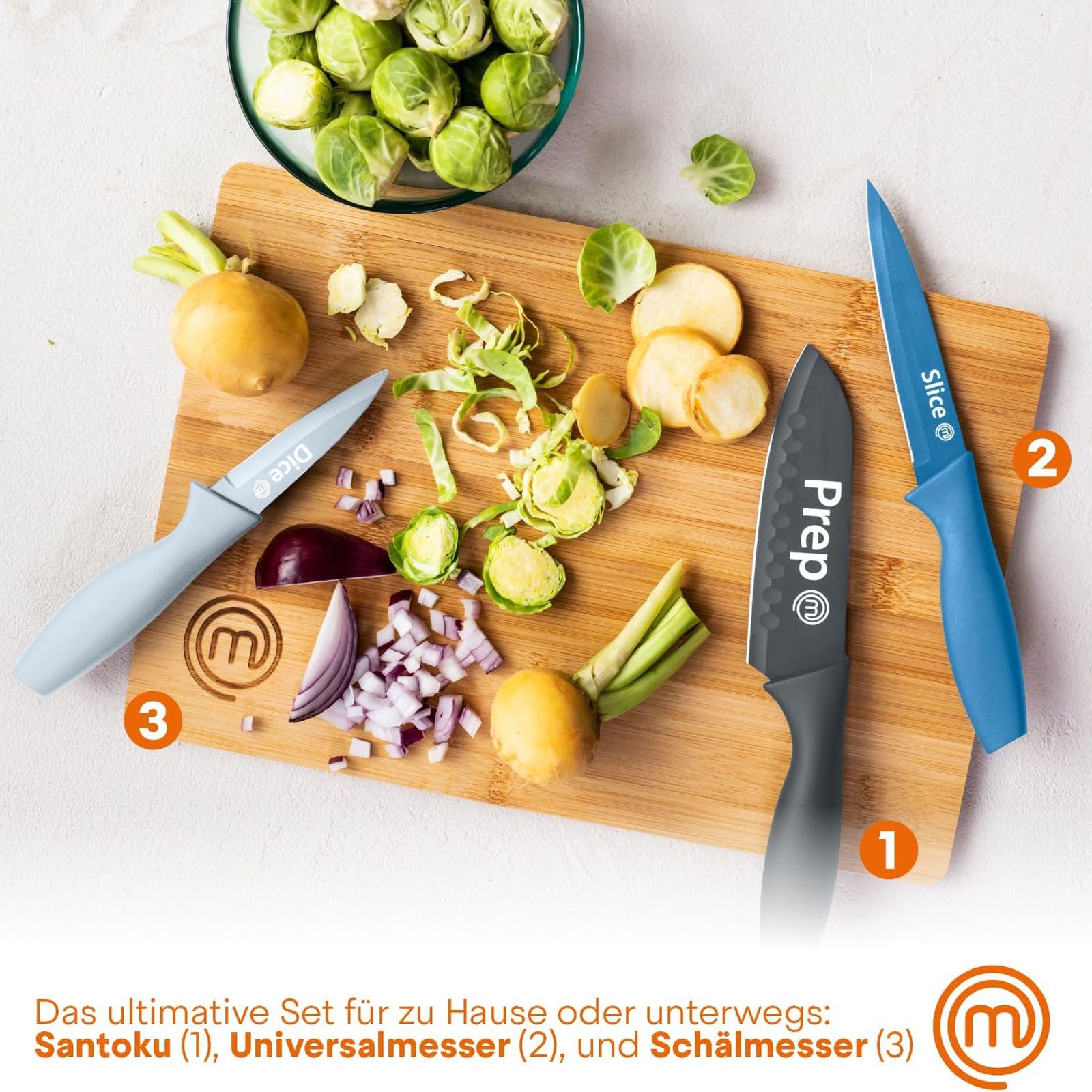 Masterchef Messer-Set Küchenmesser-Set, Die hochwertigen Edelstahlklingen werden von Hand geschliffen.