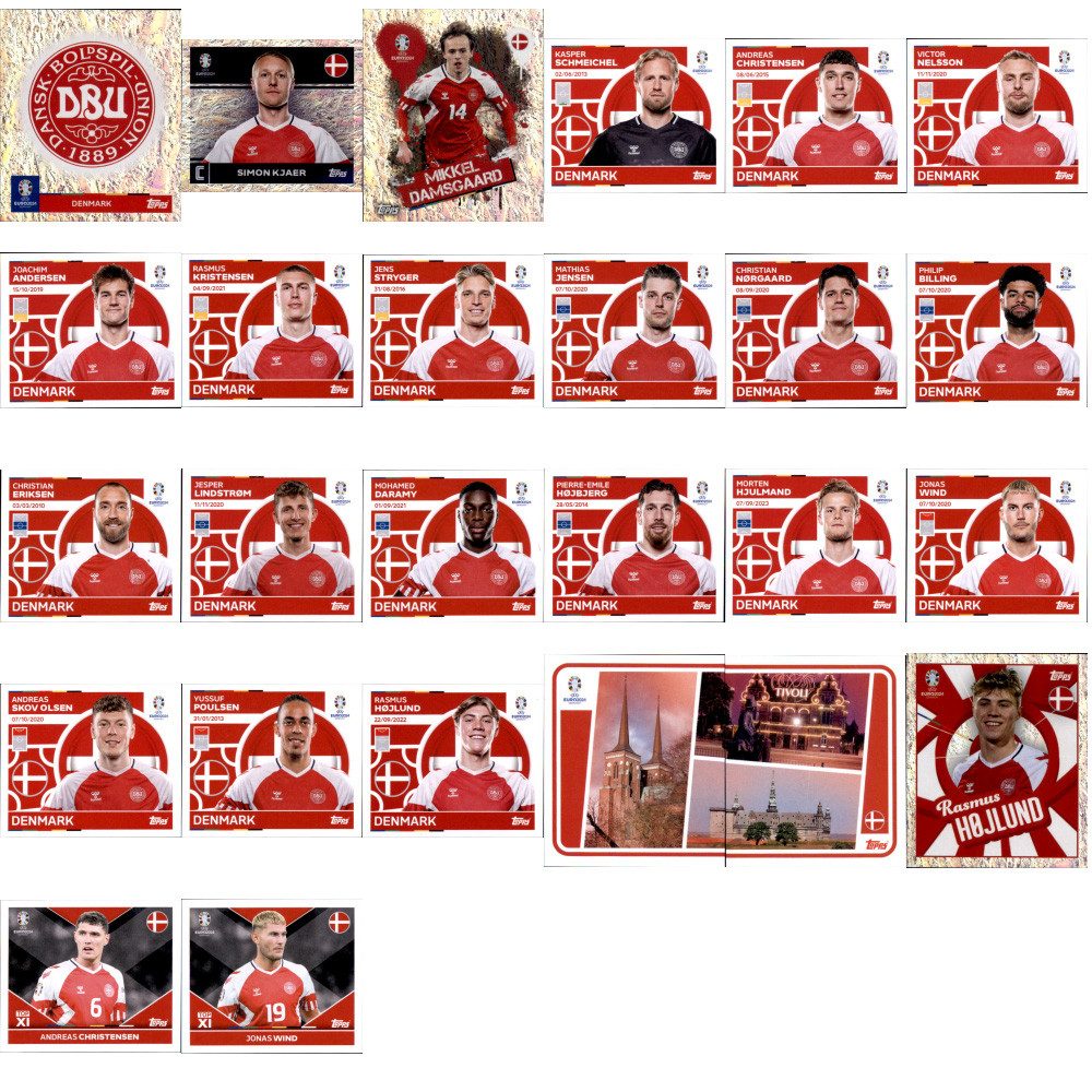 Topps Sammelkarte UEFA EURO 2024 Germany - Sammelsticker - Mannschaftspaket - Dänemark