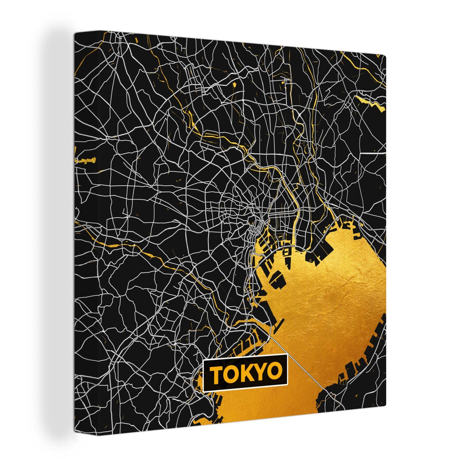 OneMillionCanvasses® Leinwandbild Tokio - Stadtplan - Gold - Karte, (1 St), Leinwand Bilder für Wohnzimmer Schlafzimmer
