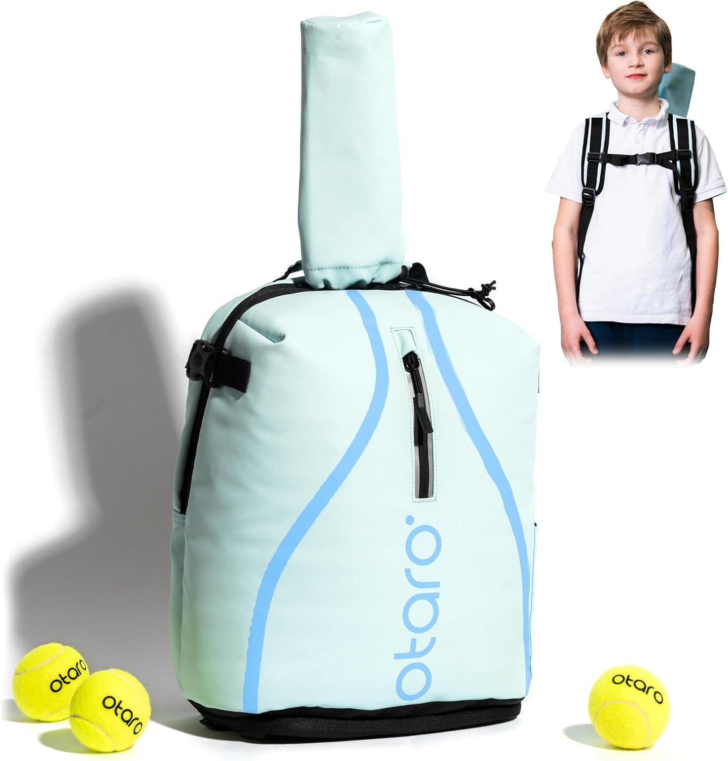 Otaro Tennisrucksack Kinder, 19L, Tennistasche Kinder für 5–11 Jahre (Leicht, kompakt und reflektierend, mit Schlägerfach, Schuhfach & Getränkehalter), wasserabweisender Rucksack für Mädchen & Jungen