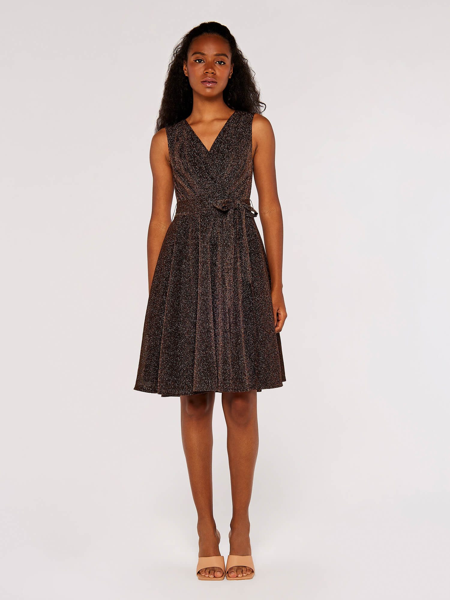 Apricot Partykleid Skaterkleid (2-tlg) mit Taillenband und Lurex
