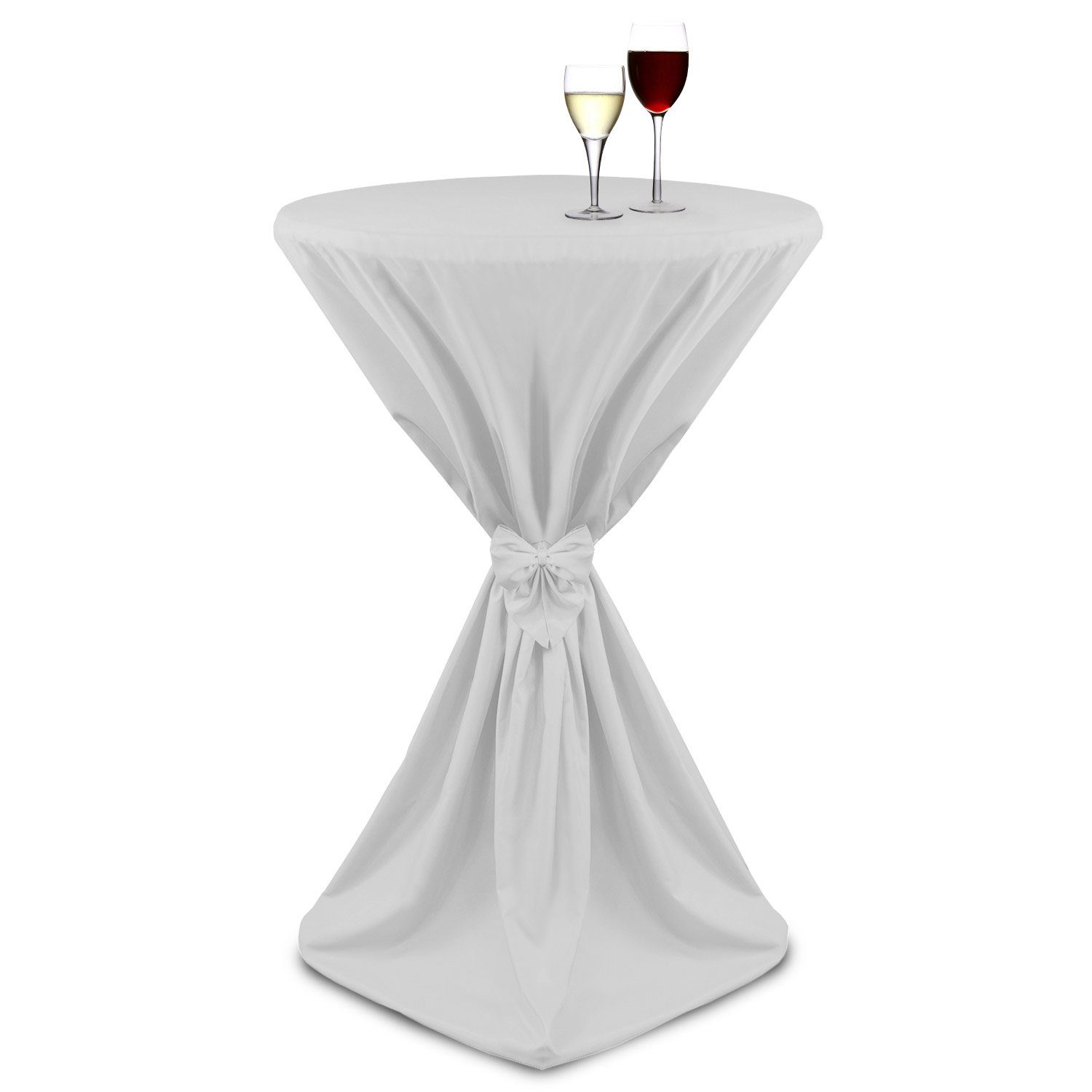 Beautissu Stehtischhusse Stehtischhussen 60 cm x 145cm Giulia, Weiß, Microfaser Hussen mit Satinband für Stehtische Schleife in Weiß