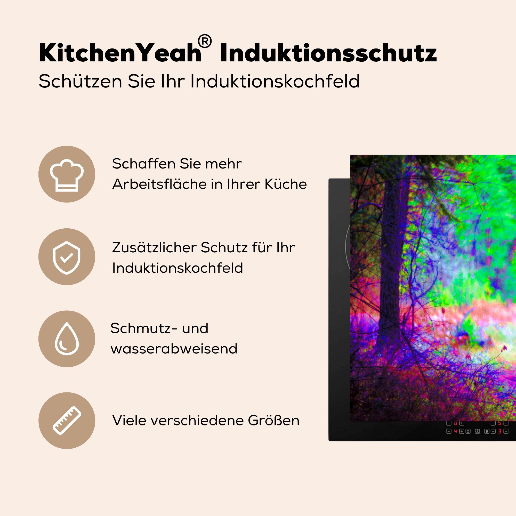 küche, MuchoWow tlg), (1 Ceranfeldabdeckung Schutz Induktionskochfeld Waldweg, die für Herdblende-/Abdeckplatte cm, Psychedelischer Vinyl, 81x52