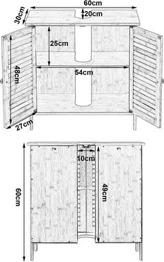 EUGAD Waschbeckenunterschrank (1-St) mit 2 Türen 60x30x60cm Bambus