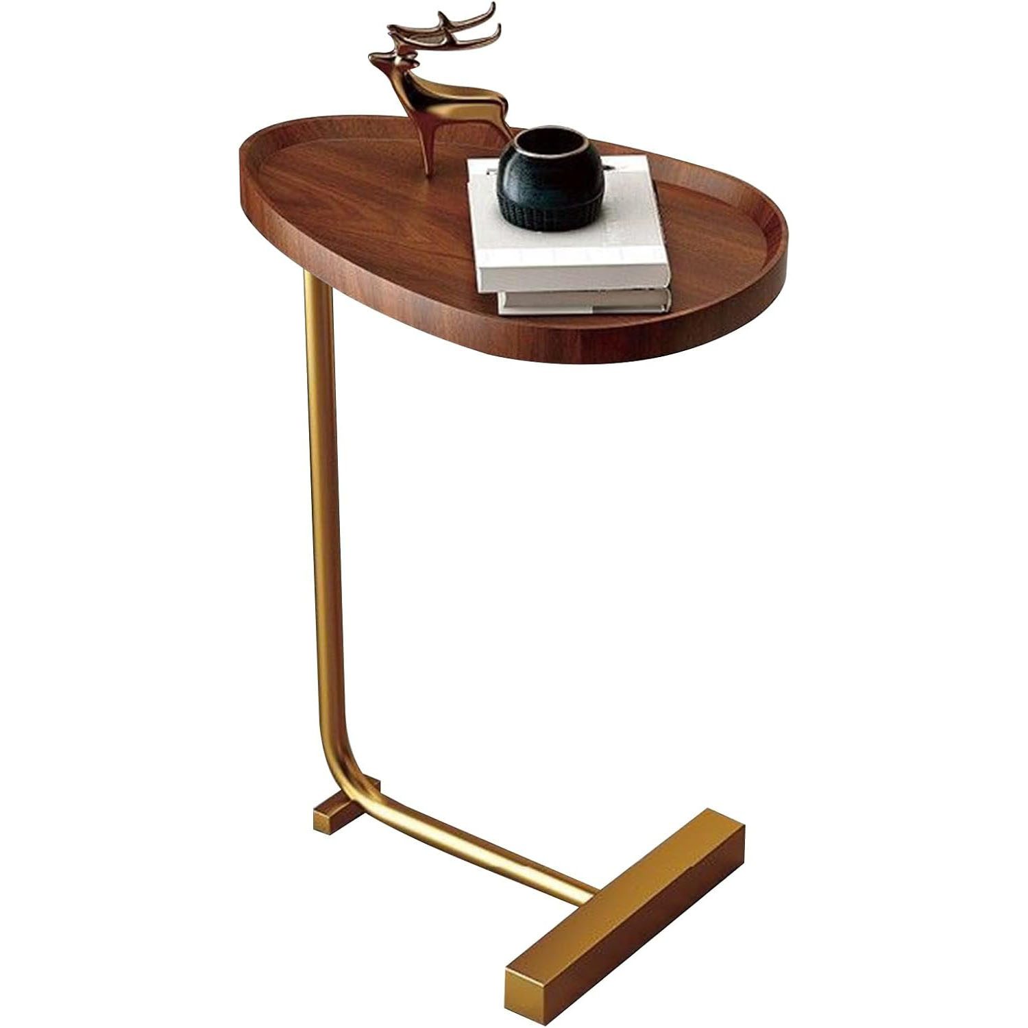 HEYHIPPO Beistelltisch C-Beistelltisch mit Holzplatte und Metallgestell, Sofatisch 60 cm hoch (Eleganter Sofatisch Walnuss Gold,Beistelltisch für Wohnzimmer und Bett), Moderner Einschub-Couchtisch, platzsparender Beistelltisch 30×45 cm