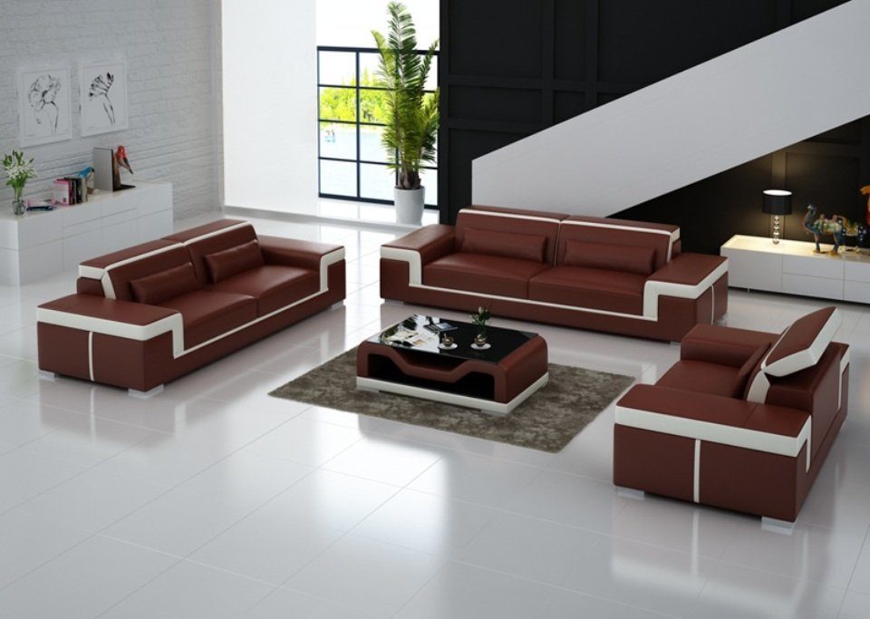 JVmoebel Sofa Weiße 3+2+1 Sofa Couch Polster Leder Stoff Couchen, Made in Europe