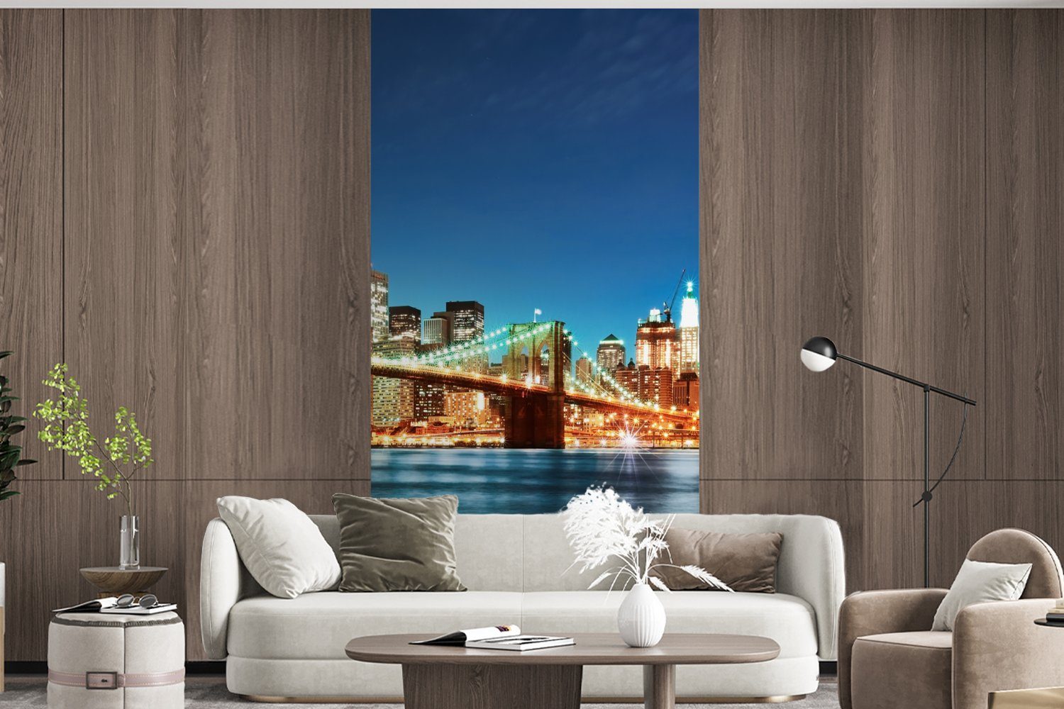 MuchoWow Fototapete New York Matt, St), Wohnzimmer Schlafzimmer - Brooklyn (2 Küche, - bedruckt, Architektur - Vliestapete Fototapete Brücke - für Licht
