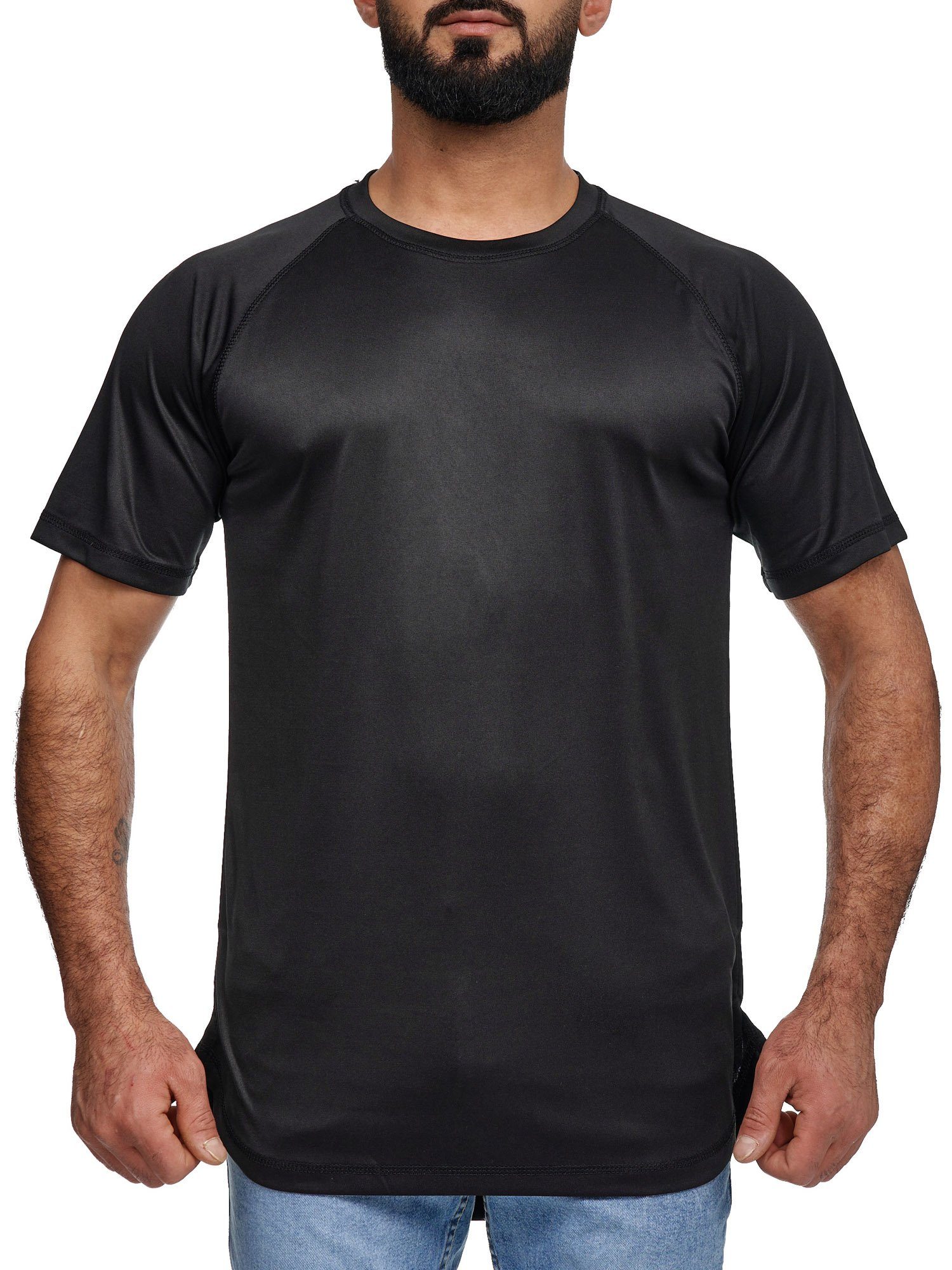 Elara T-Shirt Elara Herren Fitness T-Shirt Rundhalsschitt Dry-Fit (1-tlg) Schwarz