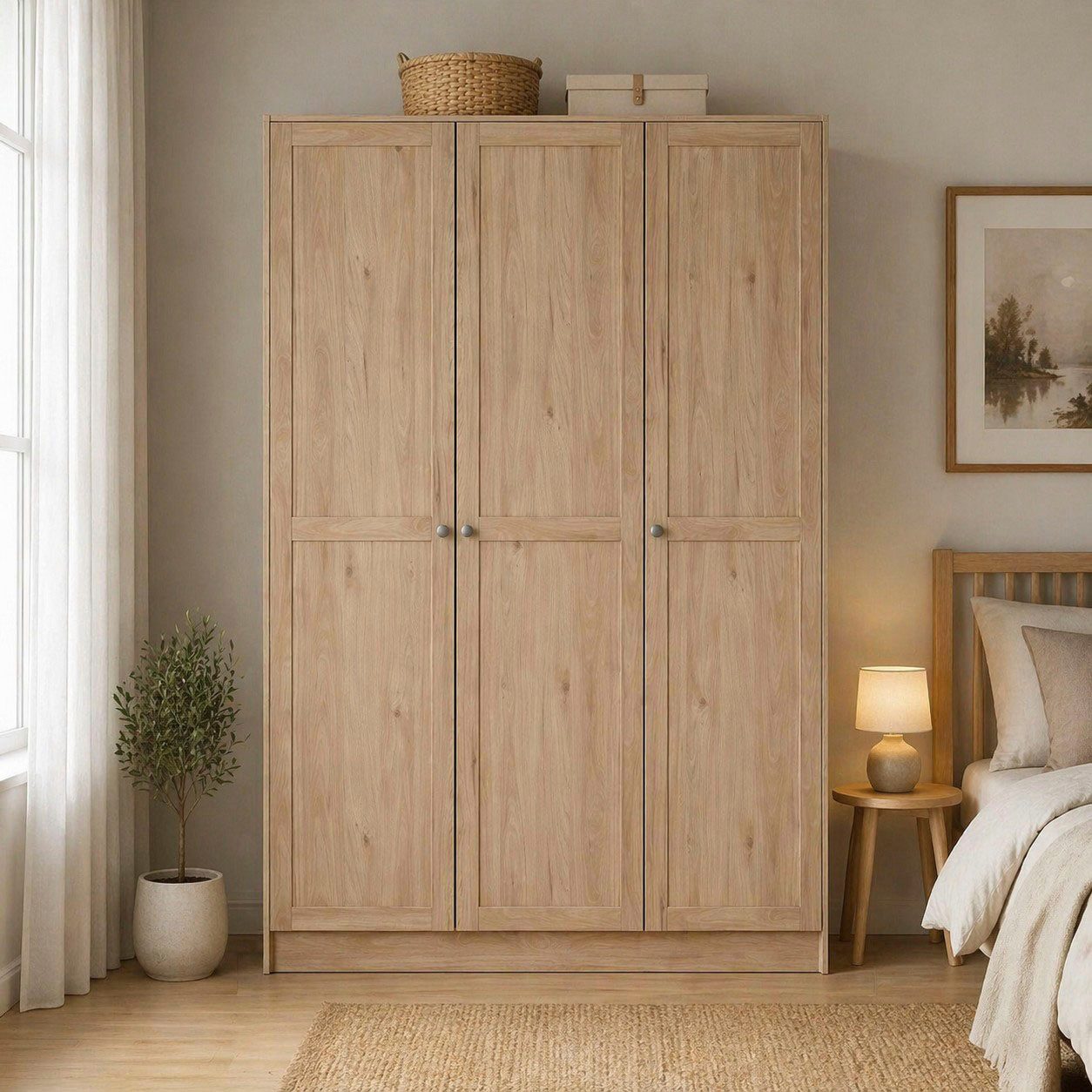 Home affaire Kleiderschrank Billund, skandinavischen Design & viel Stauraum, 2 Breiten 145/195 cm Viel Stauraum mit Böden & Kleiderstange, praktische Aufteilung