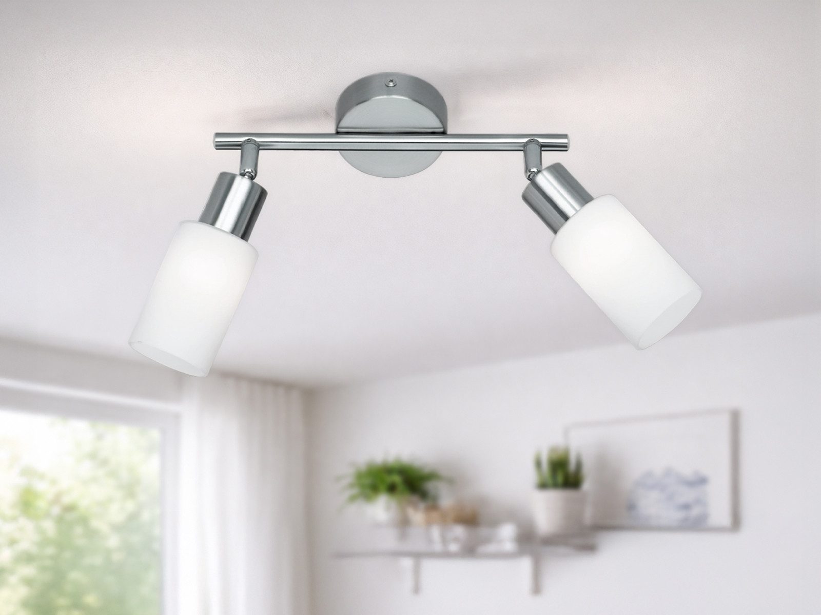 Reality Leuchten LED Deckenstrahler mit Glas Lampenschirmen, Breite 25cm, LED wechselbar, Warmweiß, innen, Spots dreh,- und schwenkbar inkl. dimmbaren Leuchtmitteln