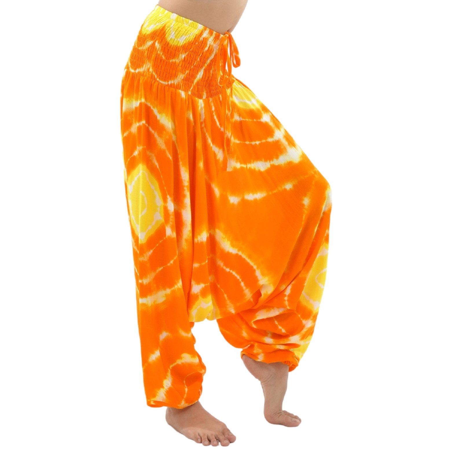 PANASIAM Haremshose Tie-Dye Aladinhose aus 100% Viskose weite Goa Hose für Yoga & Freizeit Haremshose Batik Afghani Hose Pluderhose bequeme Sommerhose Genie Hose