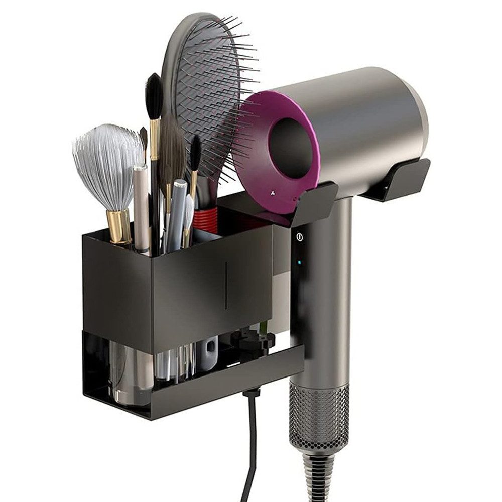 TUWENA Haartrocknerhalter Föhnhalter Wand Ohne Bohren, Föhn Halterung mit Steckerhalter, (Selbstklebend Fönhalter aus Aluminium für Bad Barbershop Hotel)