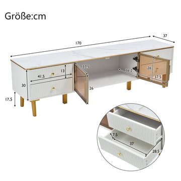 Merax Lowboard, Marmoroptik mit LED, TV-Schrank Holz, TV-Board mit Metallbeine