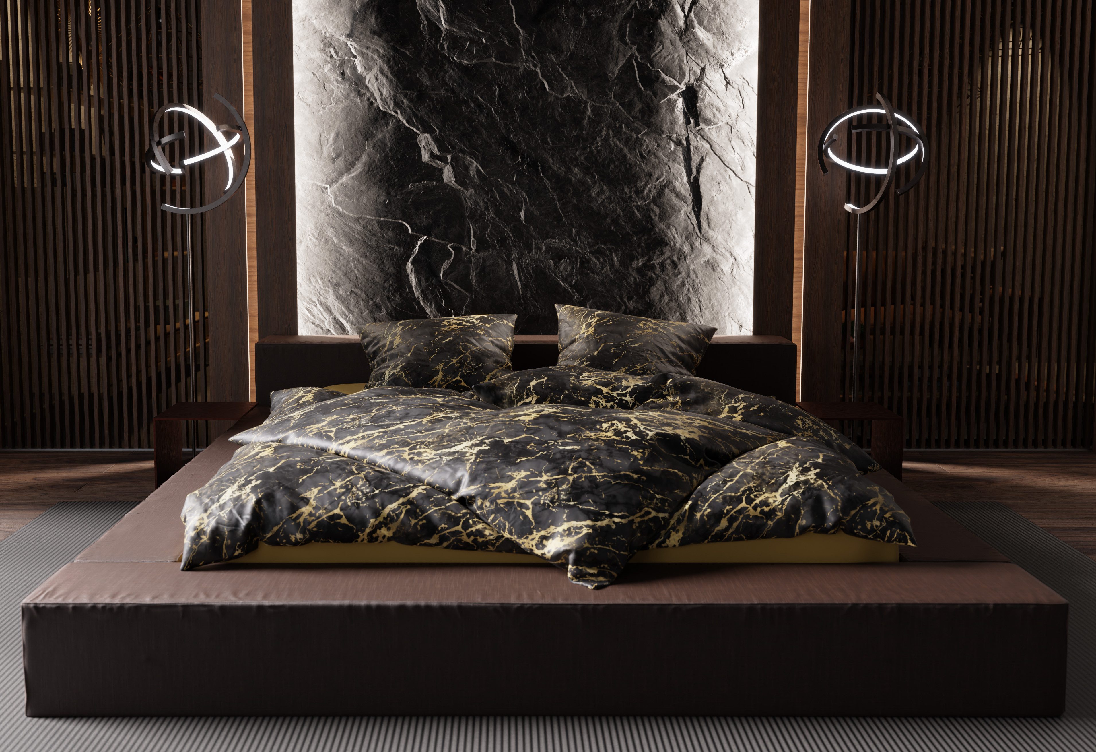 BETTWAESCHE-MIT-STIL Bettwäsche Mako Satin Bettwäsche Marmor schwarz / gold günstig online kaufen