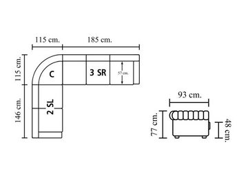Salottini Ecksofa XL Chesterfield Ecksofa Leder Arsenal SOFORT LIEFERBAR, Federkern