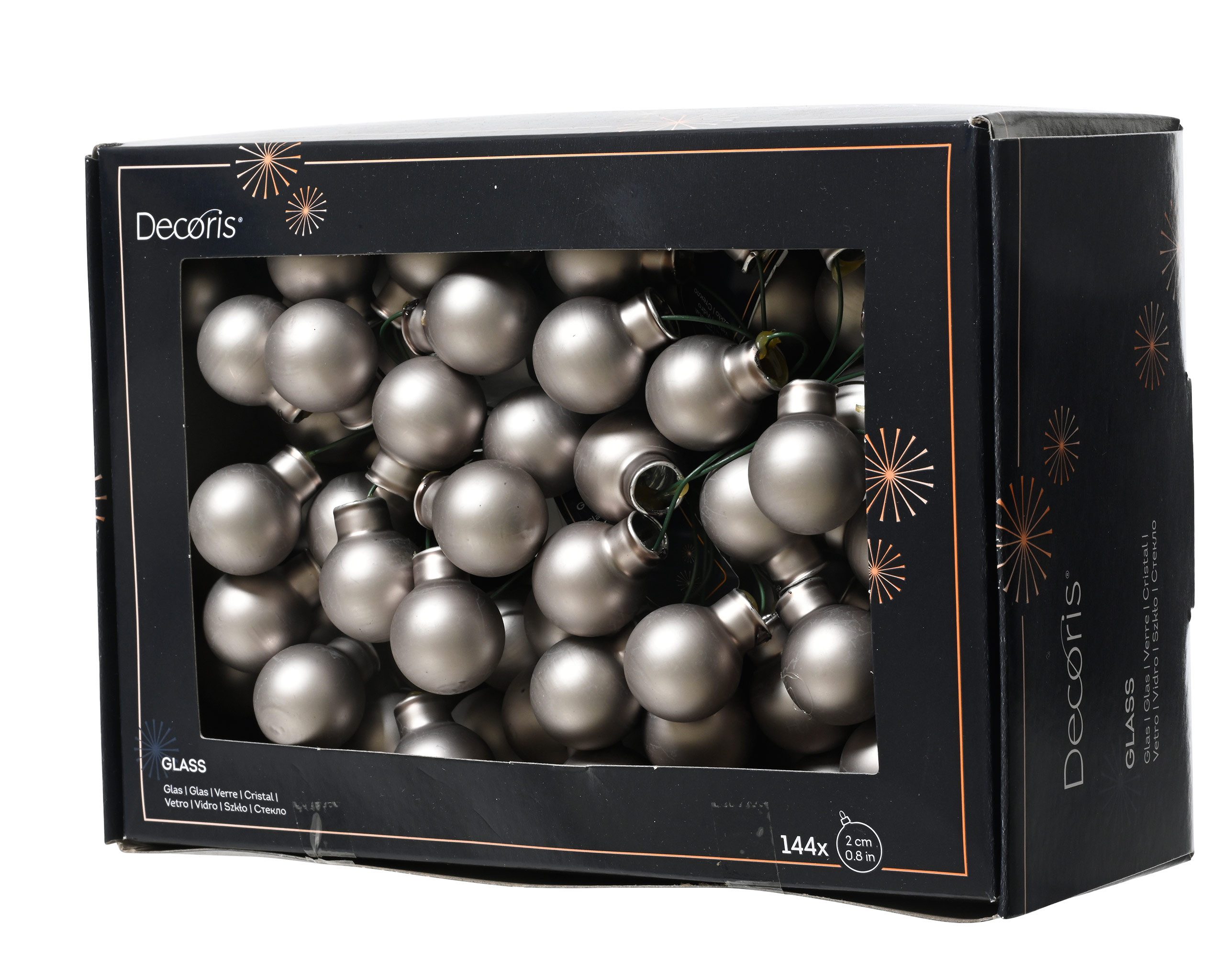 Kaemingk Weihnachtsbaumkugel, Weihnachtskugeln am Draht 2cm Glas 144 Stück - Zart Grau matt