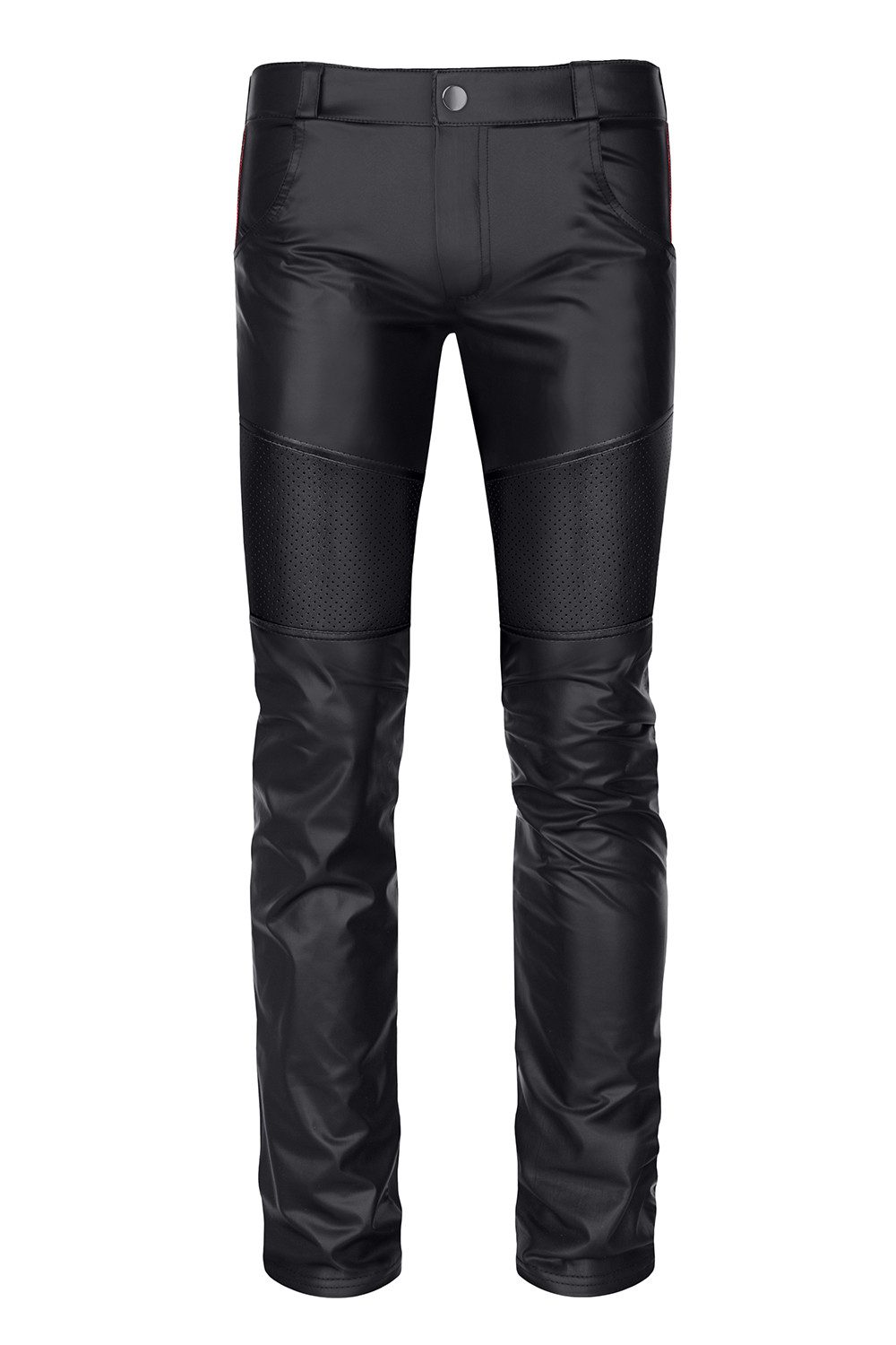 Regnes Fetish Planet Lederimitathose Lange Herren wetlook Hose schwarz Männer Hose Pants mit perforiertem M