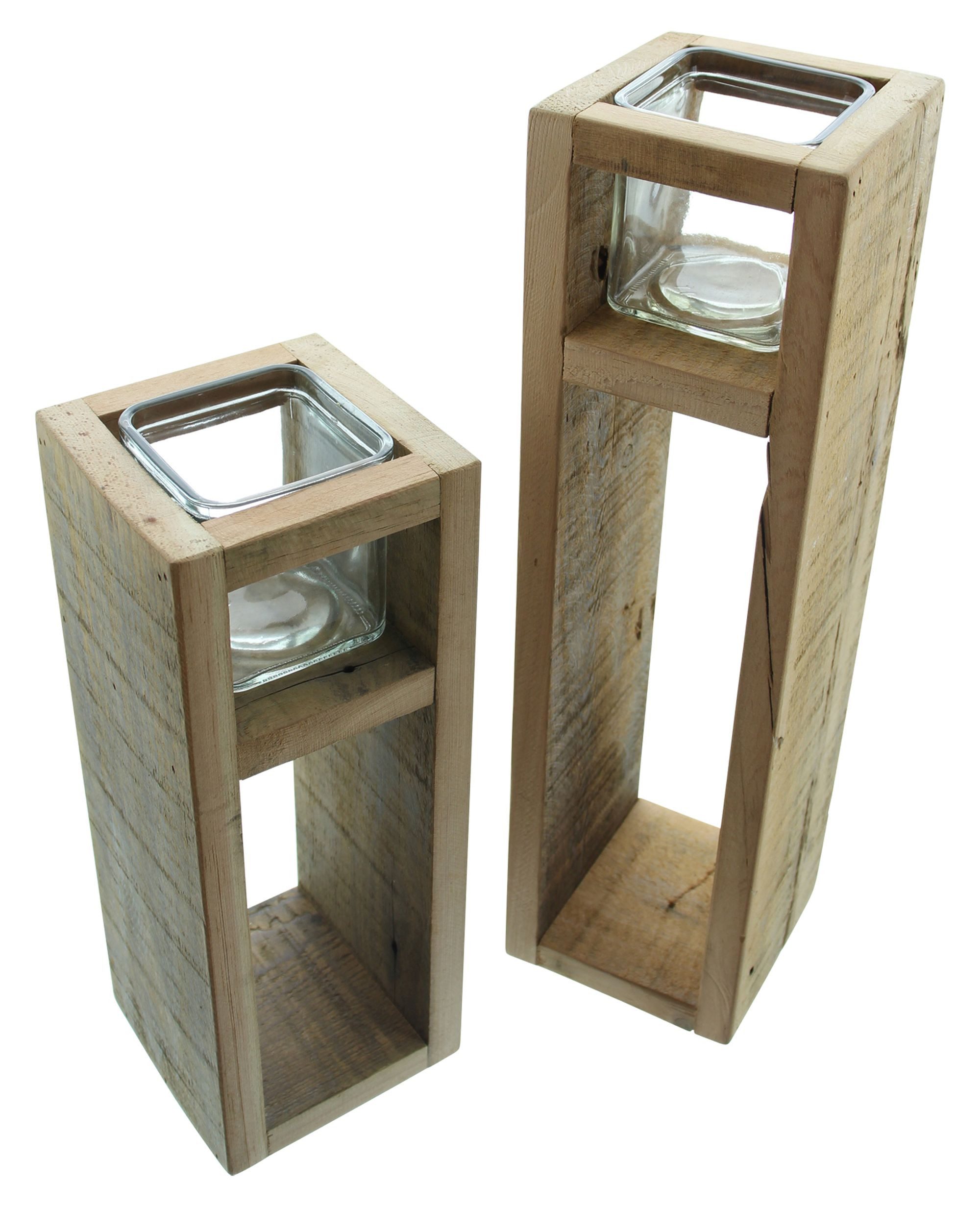 Dekoleidenschaft Bodenwindlicht "Wood" Windlicht Säule aus recyceltem Holz, günstig online kaufen