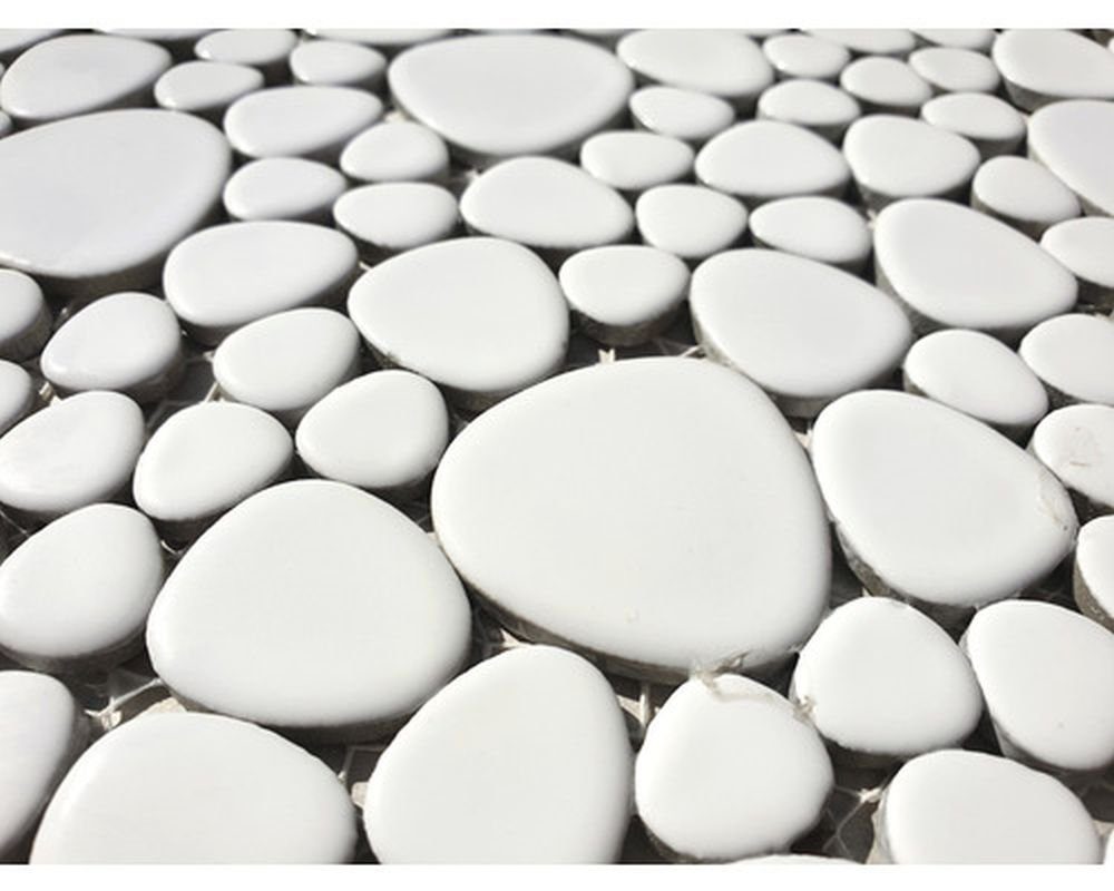 Mosani Mosaikfliesen Kieselmosaik Pebbles Keramikdrops Mosaik Kiesel uni weiß