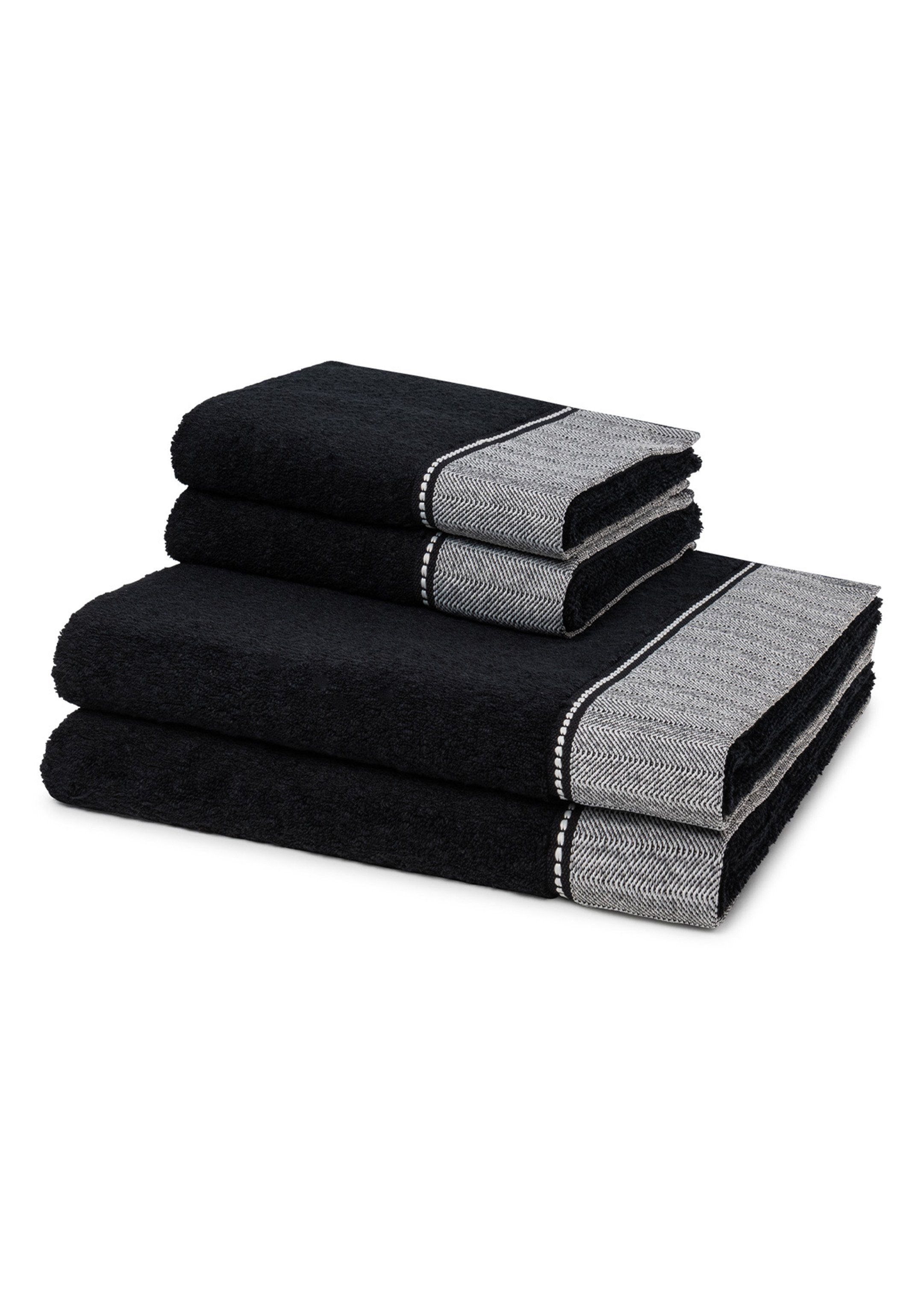Möve Handtuch Set Brooklyn, Baumwolle, (Spar-Set, 4-tlg), 2 X Handtuch 2 X Duschtuch - im Set - Baumwolle - Weicher Materialmix Black | Handtuch-Sets