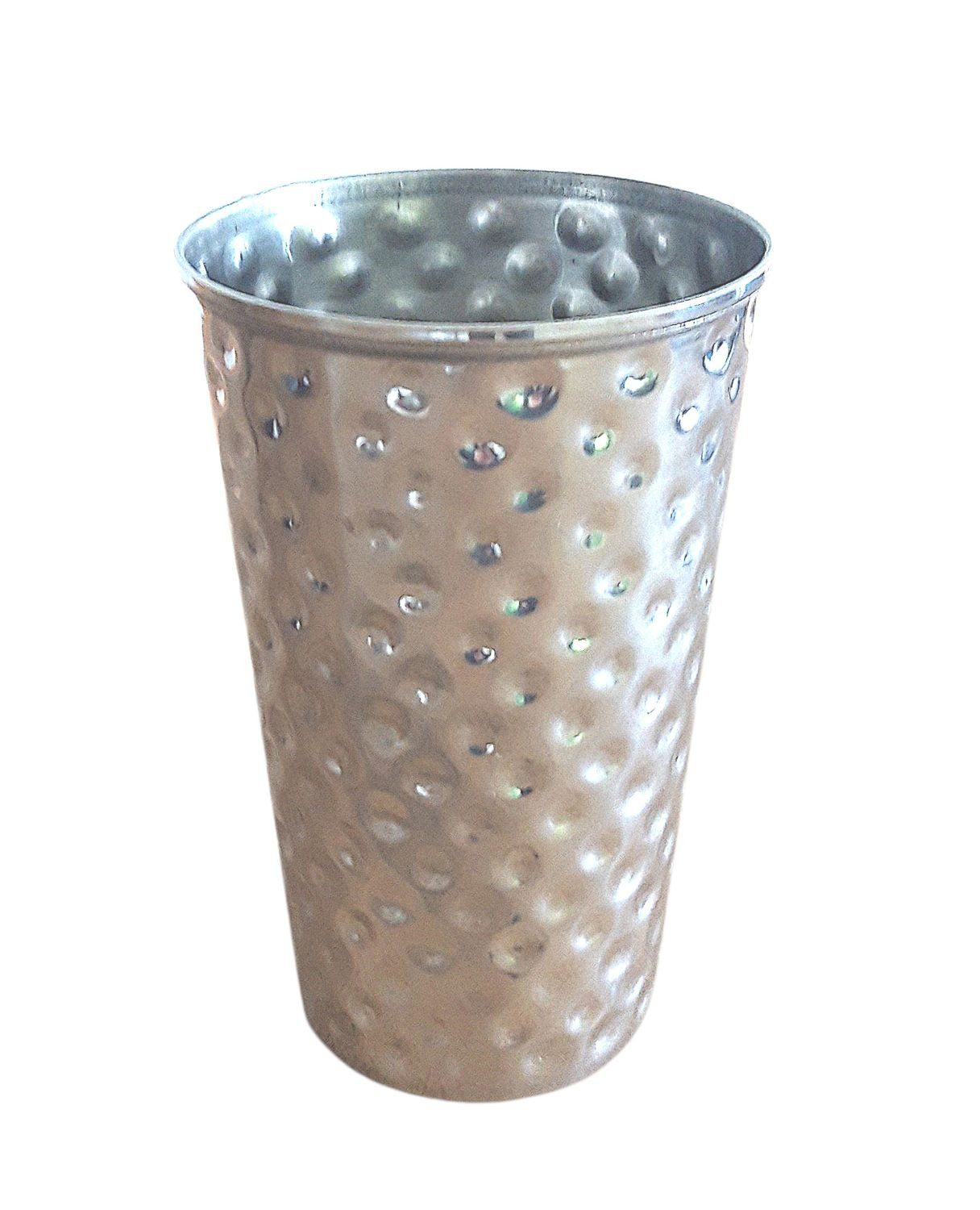 BURI Glas Edelstahl Becher 500ml gehämmert Trinkbecher Metallbecher Camping Part, Edelstahl