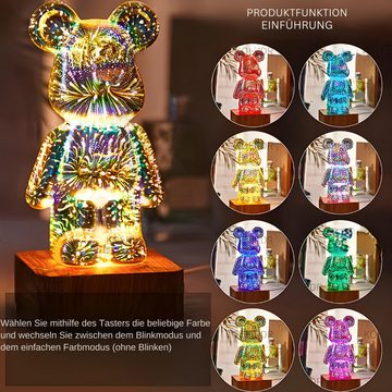 HS.SUPPLY LED Dekolicht 3D Feuerwerksbär, Bärenlampe, Nachtlicht Bär, LED fest integriert, 8-Farben, Geschenk