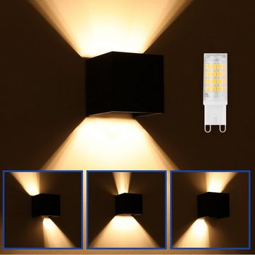LETGOSPT Wandleuchte 2 Stücke LED Wandleuchte Wandlampe mit Bewegungsmelder, LED wechselbar, Warmweiß, inkl. Austauschbarer 6 Watt G9 LED Leuchtmittel, Außen Wandbeleuchtung