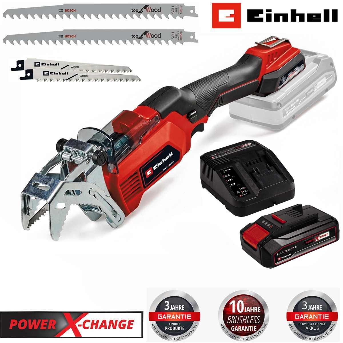 Einhell Akku-Säbelsäge Astsäge GE-GS 18 Li – Power X-Change 18 V & Akku 2,5 Ah Ladegerät