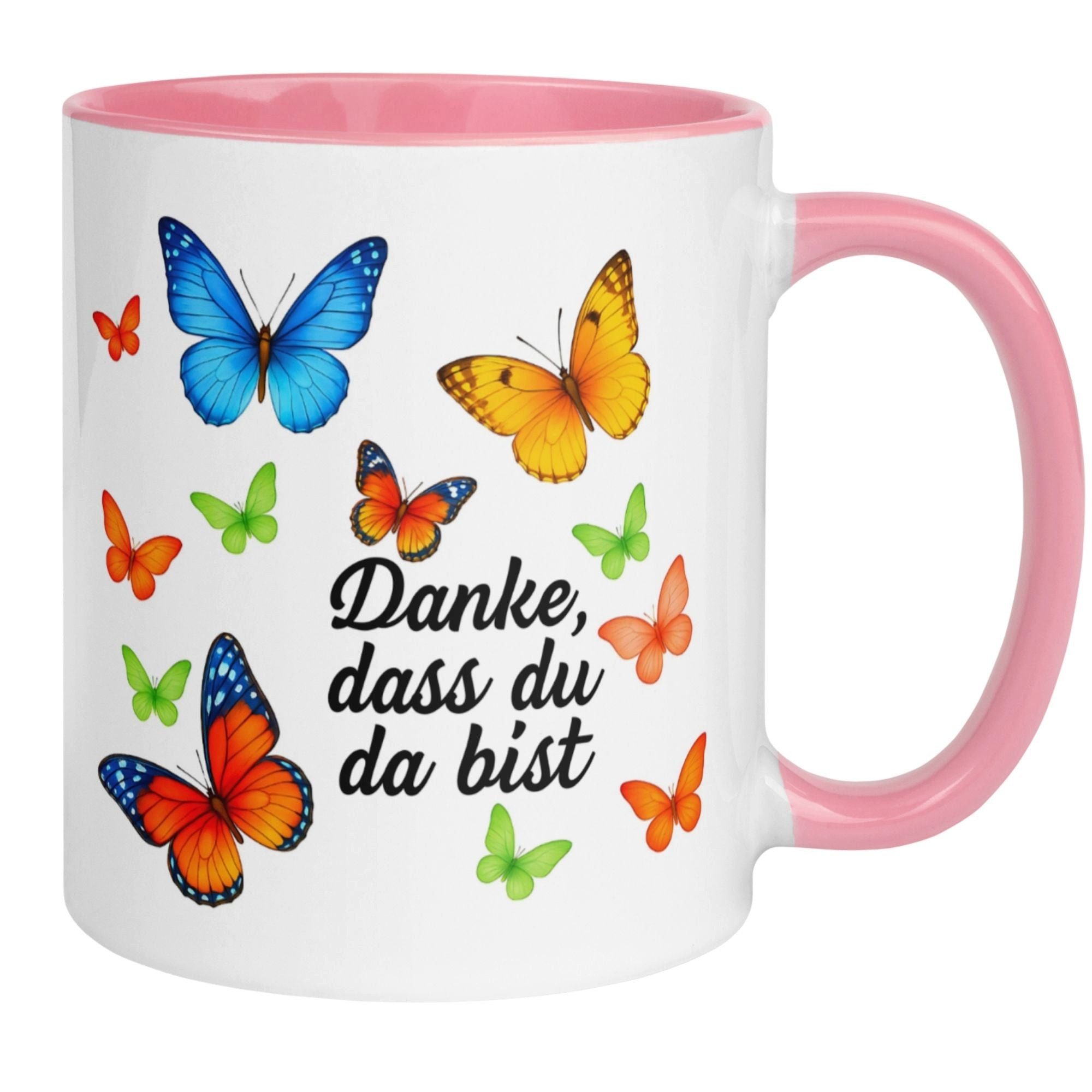 Momentals Tasse Danke – „Danke dass du da bist“ – Dankeschön Geschenke Schmetterlingen, Gratis Versand · Links-&Rechtshänder · Spülmaschinenfest