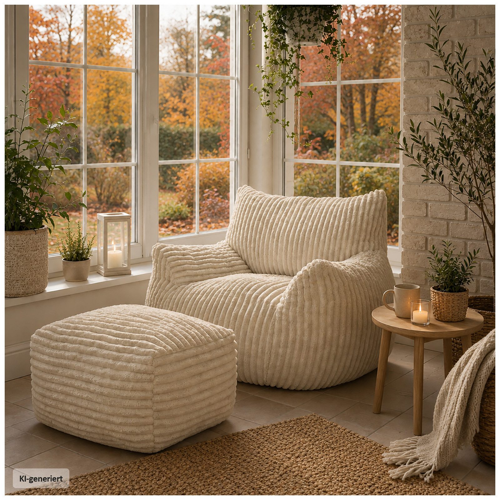HTI-Living Loungesessel Polstersessel mit Hocker Beige Sitzhöhe 40 cm (Set, 2-St), gemütliche Sitzhöhe
