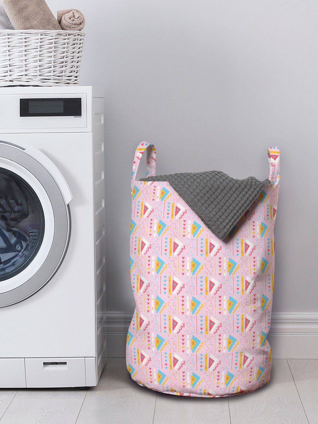 Abakuhaus Wäschesäckchen Wäschekorb mit Griffen Pinkish irre Waschsalons, Triangular für Kordelzugverschluss Motive