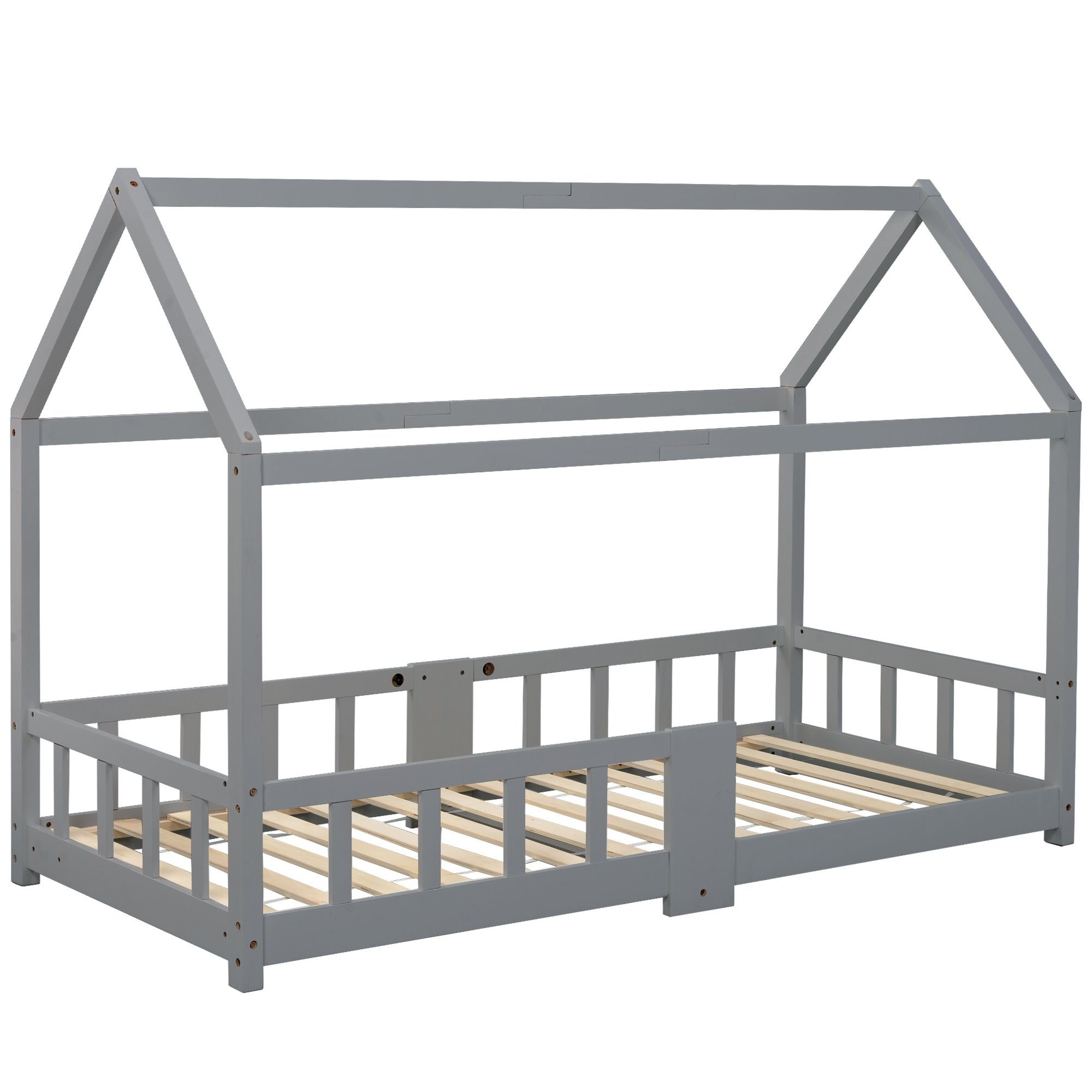 Kinderbett (Hausbett 90x200cm), Kinderbett mit Tafel, Rausfallschutz und Lattenrost, Kiefer