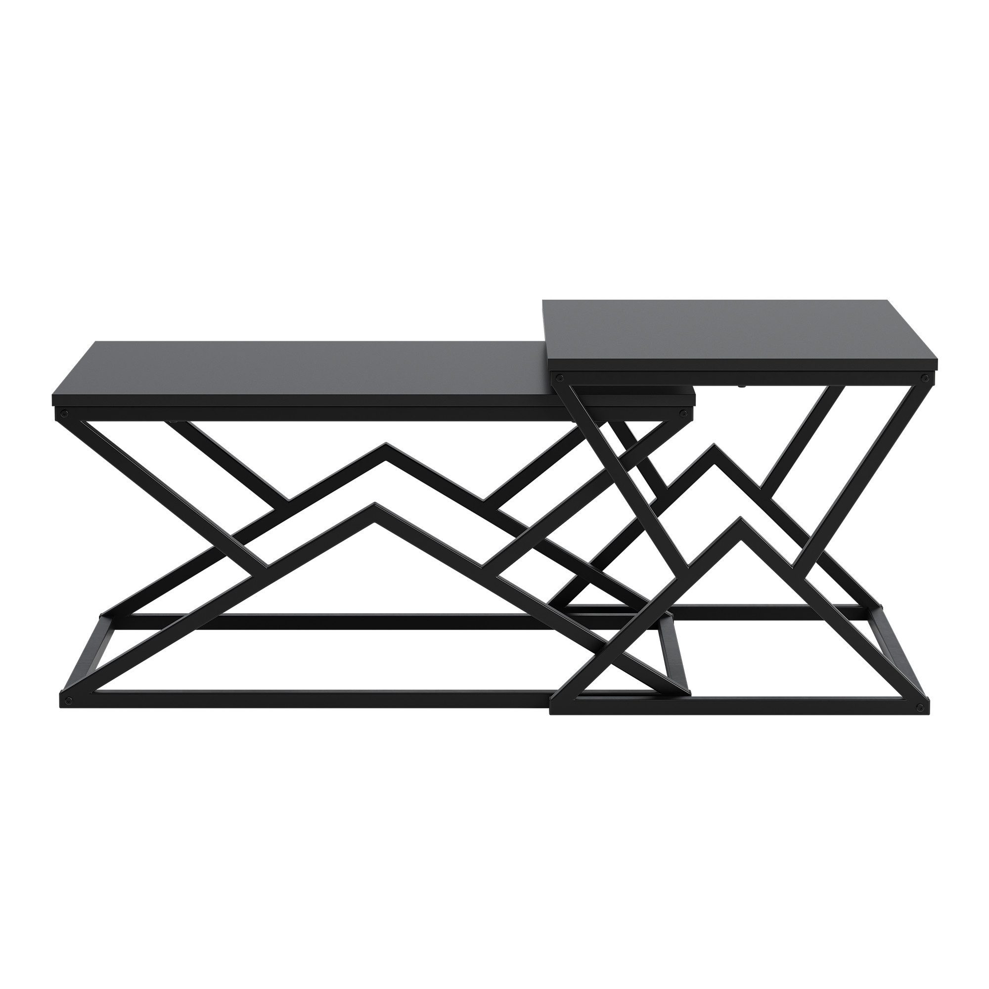 MODFU Couchtisch moderner geometrischer (schwarzer Industrial-Stil mit Holzplatte und stabilem Metallgestell als Beistelltisch und Cocktailtisch für Wohnzimmer, 1-St)