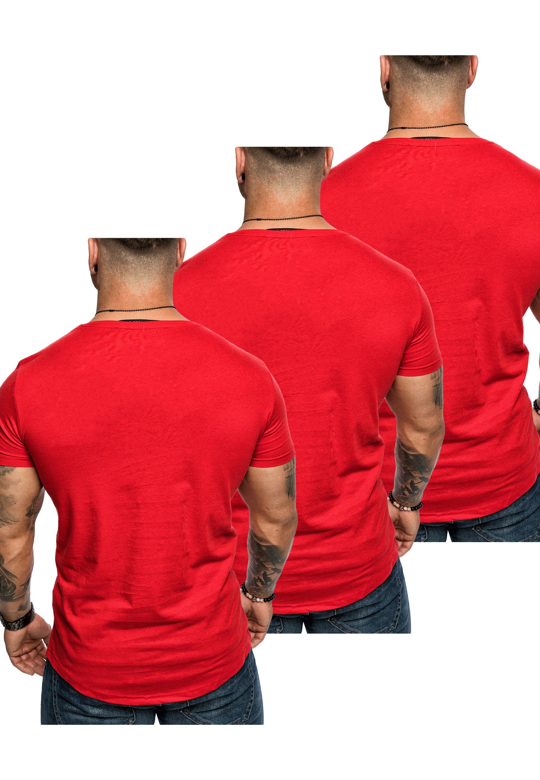 (3x T-Shirt Oversize V-Ausschnitt 3er-Pack mit (3er-Pack) Herren Rot) T-Shirts Basic BELLEVUE 3. T-Shirt Amaci&Sons