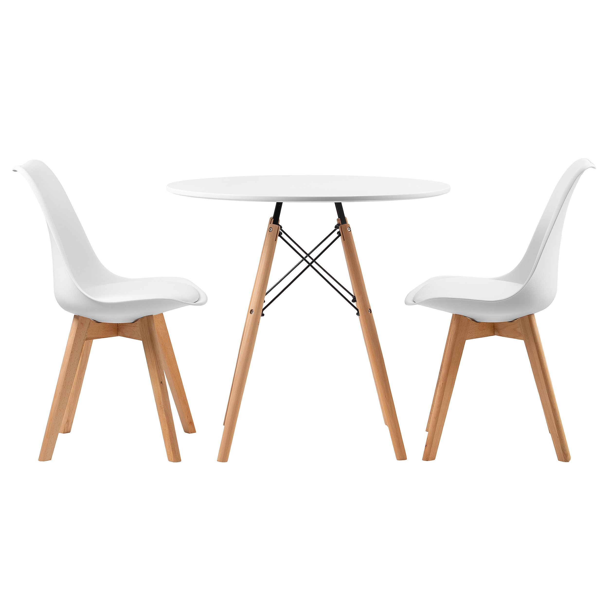 Furnify Essgruppe Runder Tisch ISLA Ø 80 cm mit 2 Stühlen BJÖRN, (Set, 3-tlg), skandinavisches Design, ideal für kleine Räume