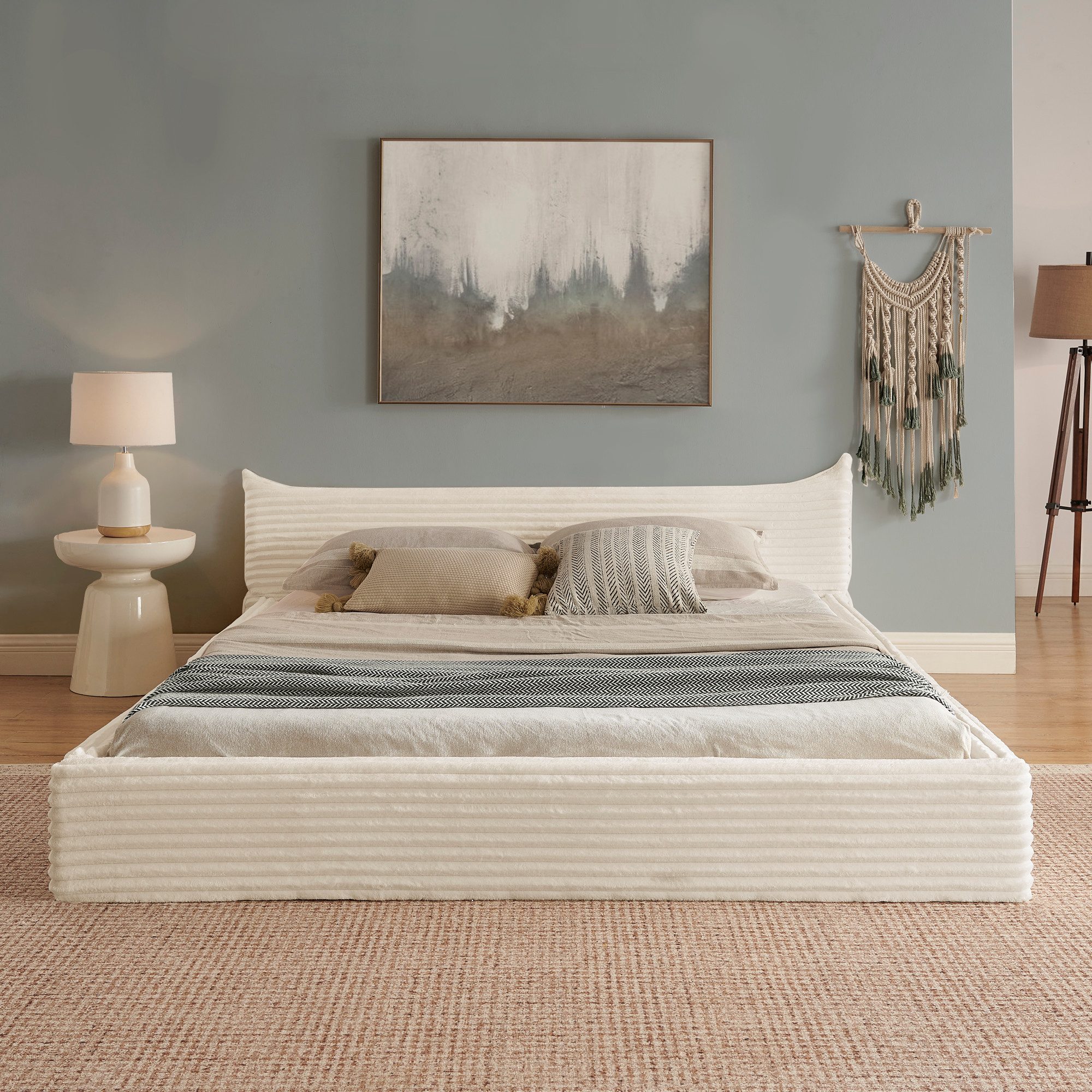 MODFU Polsterbett Bettgestell mit Chenille-Polsterung (Kinderbett mit Latte günstig online kaufen