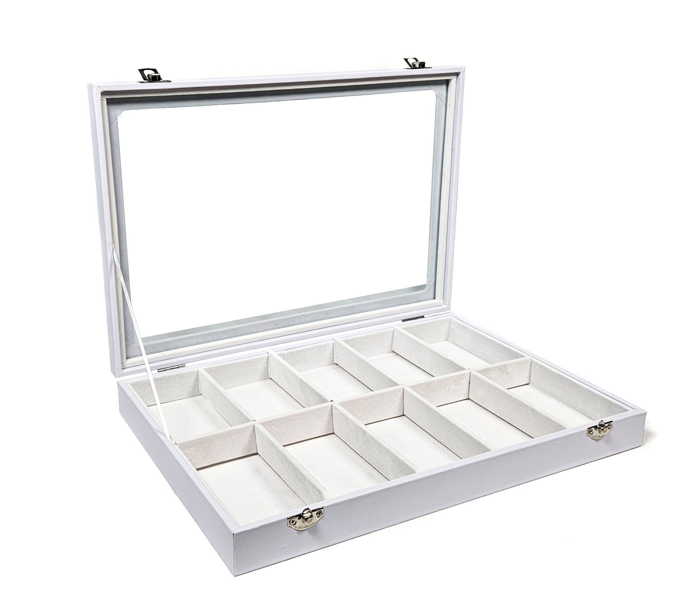 Yudu Schmuckkasten Schmucklade Schmuckkasten Schaukasten mit Glasdeckel Weiss