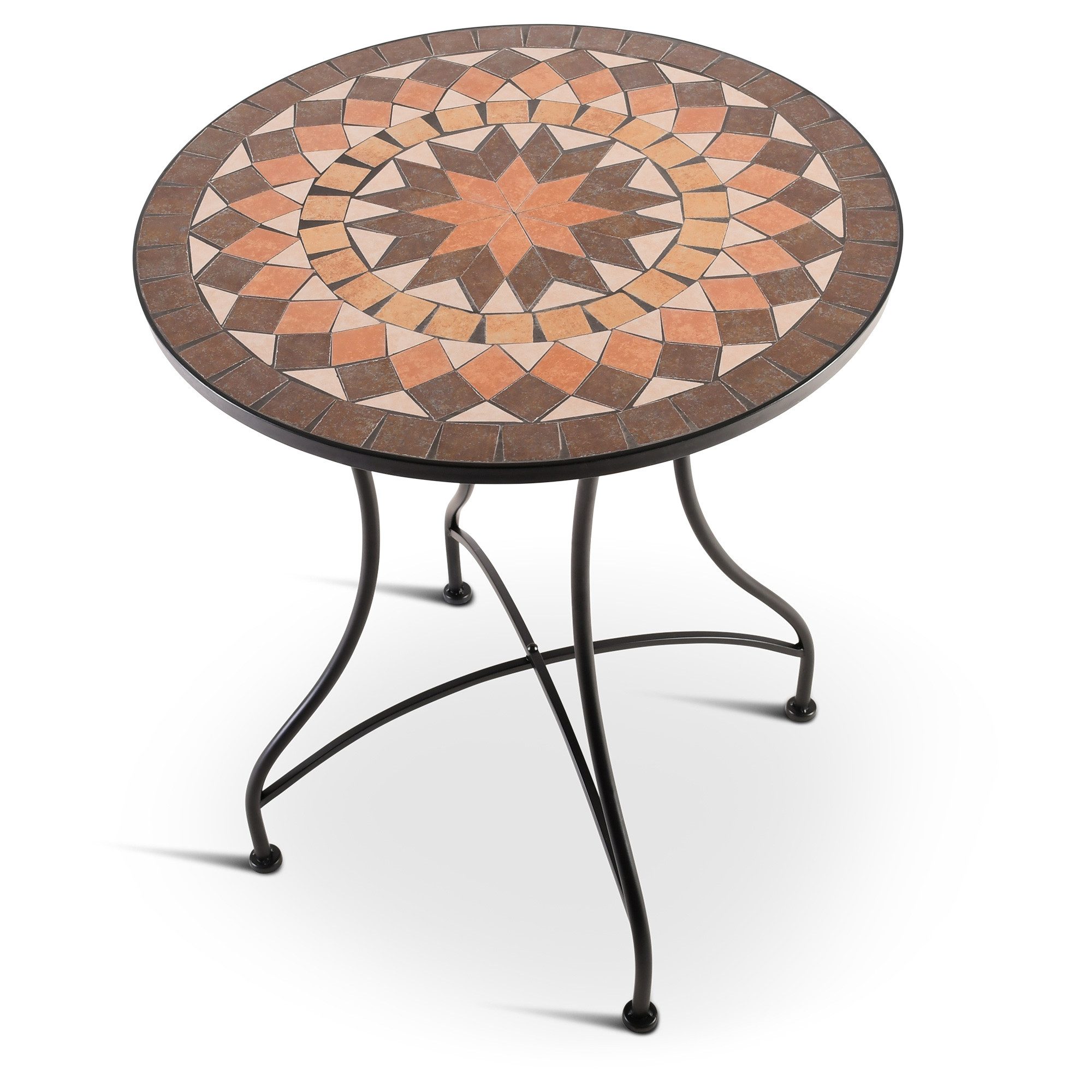 Raburg Gartentisch Mosaiktisch, Balkon- und Terrassentisch, 60 cm Ø, 72 cm hoch, Mayla (rund), liebevolle Handarbeit, Mosaikmuster, schwarzes Metallgestell