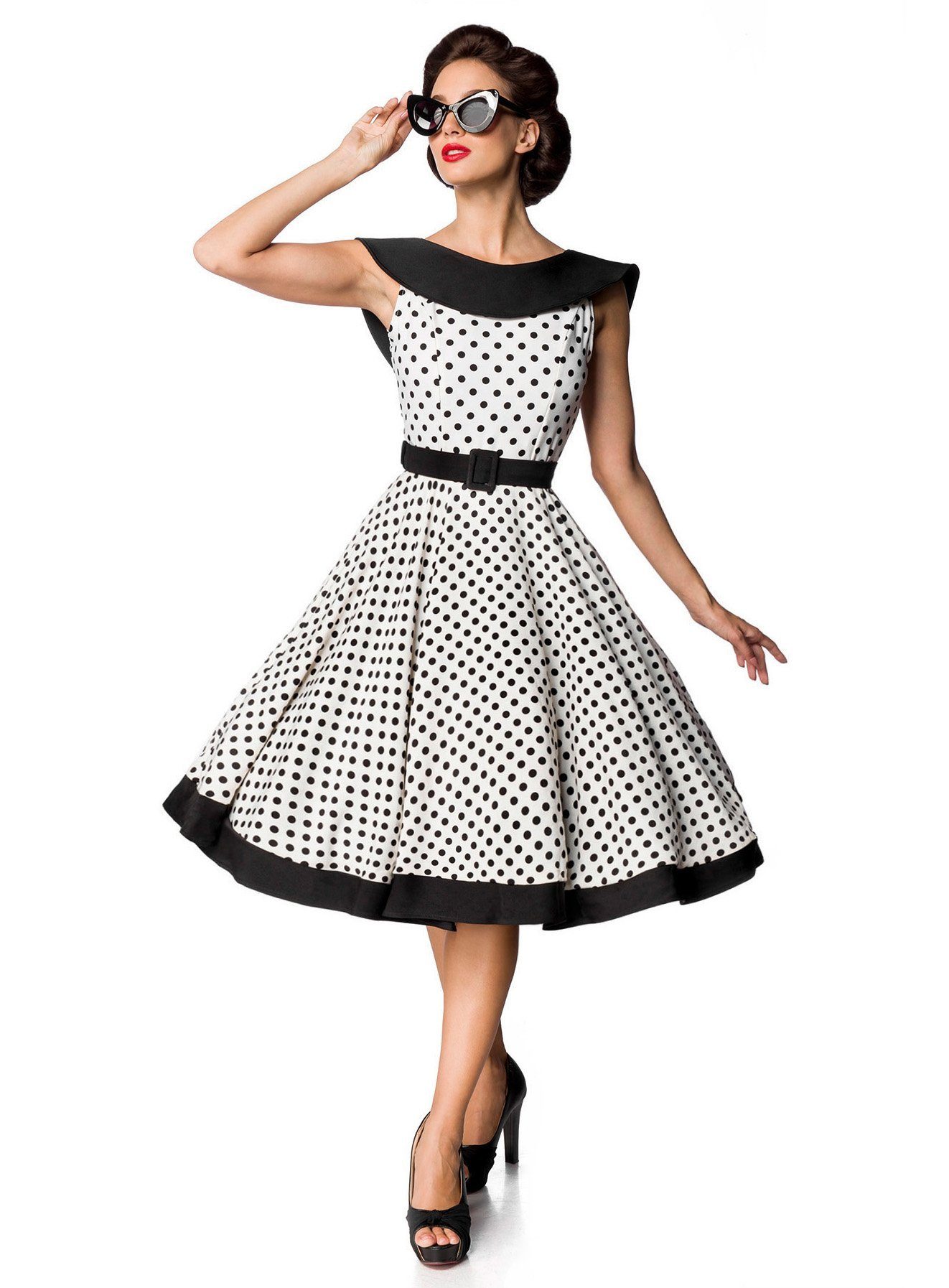 Metamorph Kostüm Vintage Swing-Kleid, 50er Jahre Rockabilly Kleid mit Polka  Dots