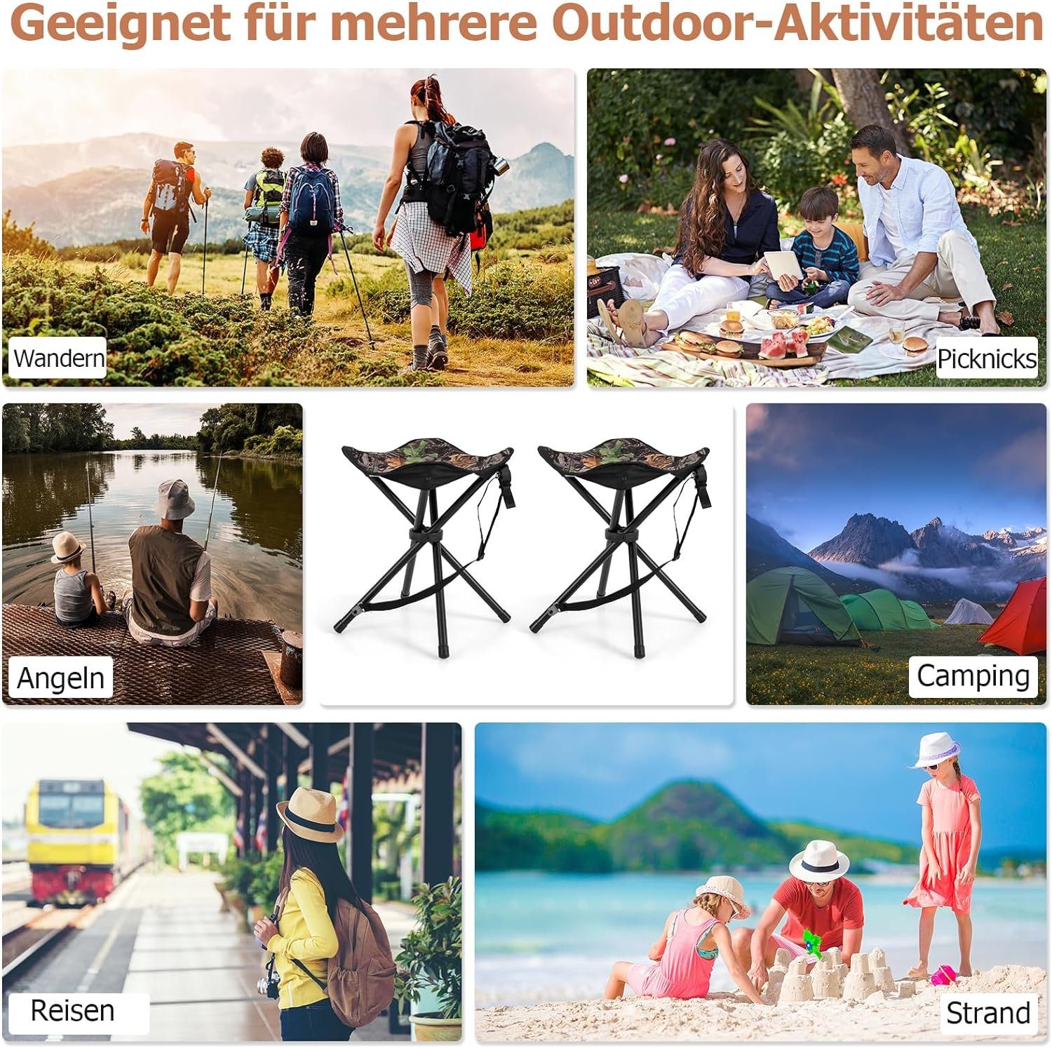 KOMFOTTEU Campinghocker Klapphocker (2er Set), bis 150kg belastbar