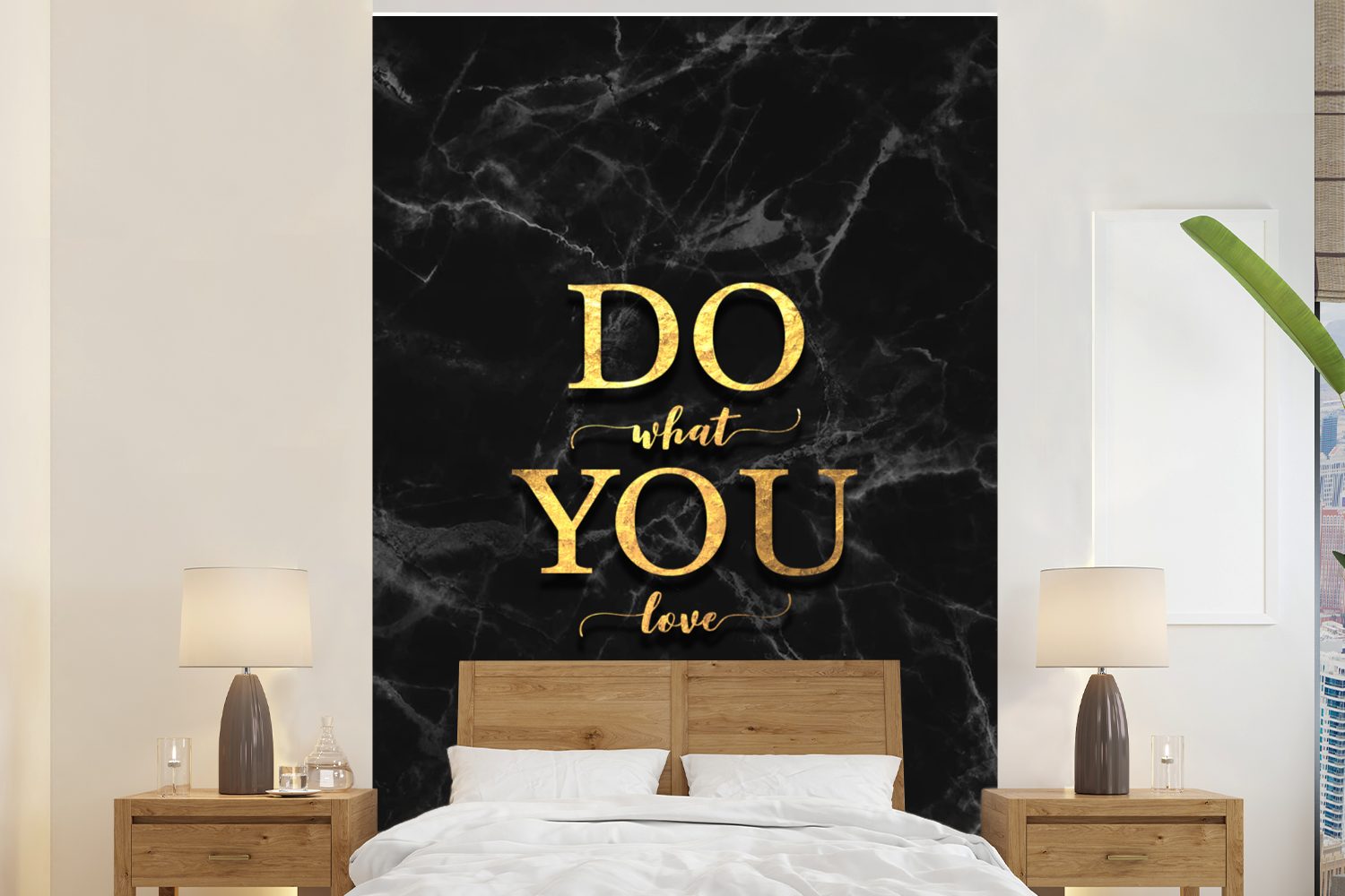 MuchoWow Fototapete Zitate - Motivation - Gold - Marmor, Matt, bedruckt, (3 St), Montagefertig Vinyl Tapete für Wohnzimmer, Wandtapete