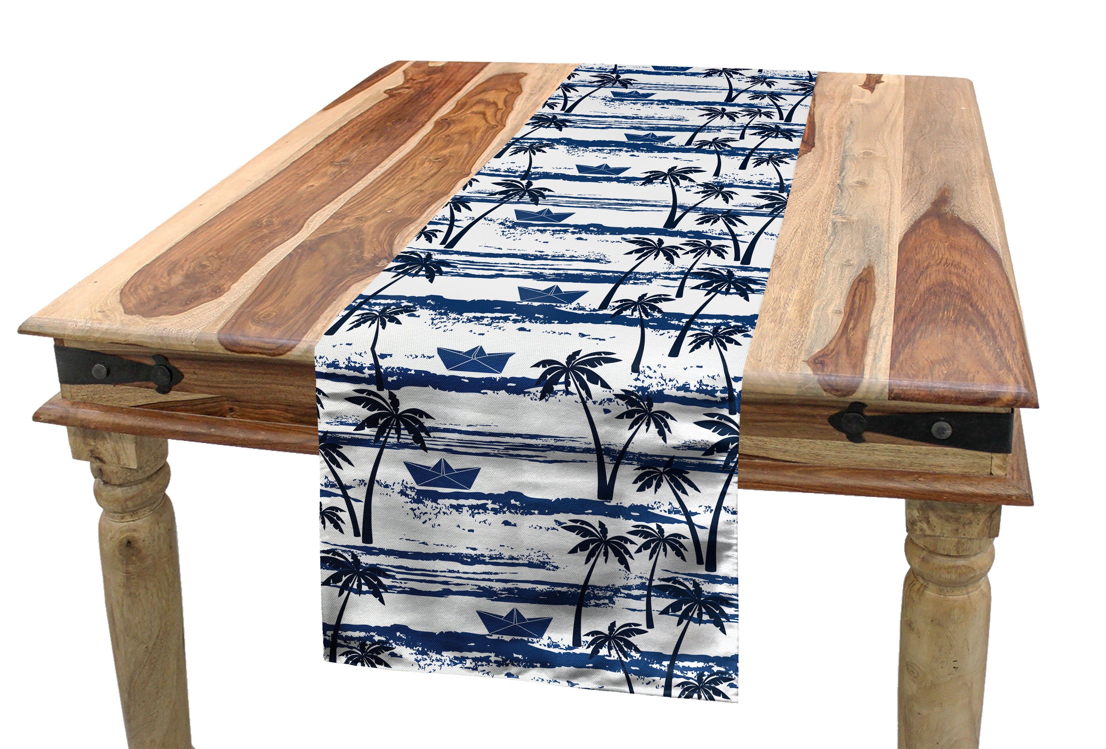 Abakuhaus Tischläufer Esszimmer Küche Rechteckiger Dekorativer Tischläufer, Palme Papierboote auf Wellen