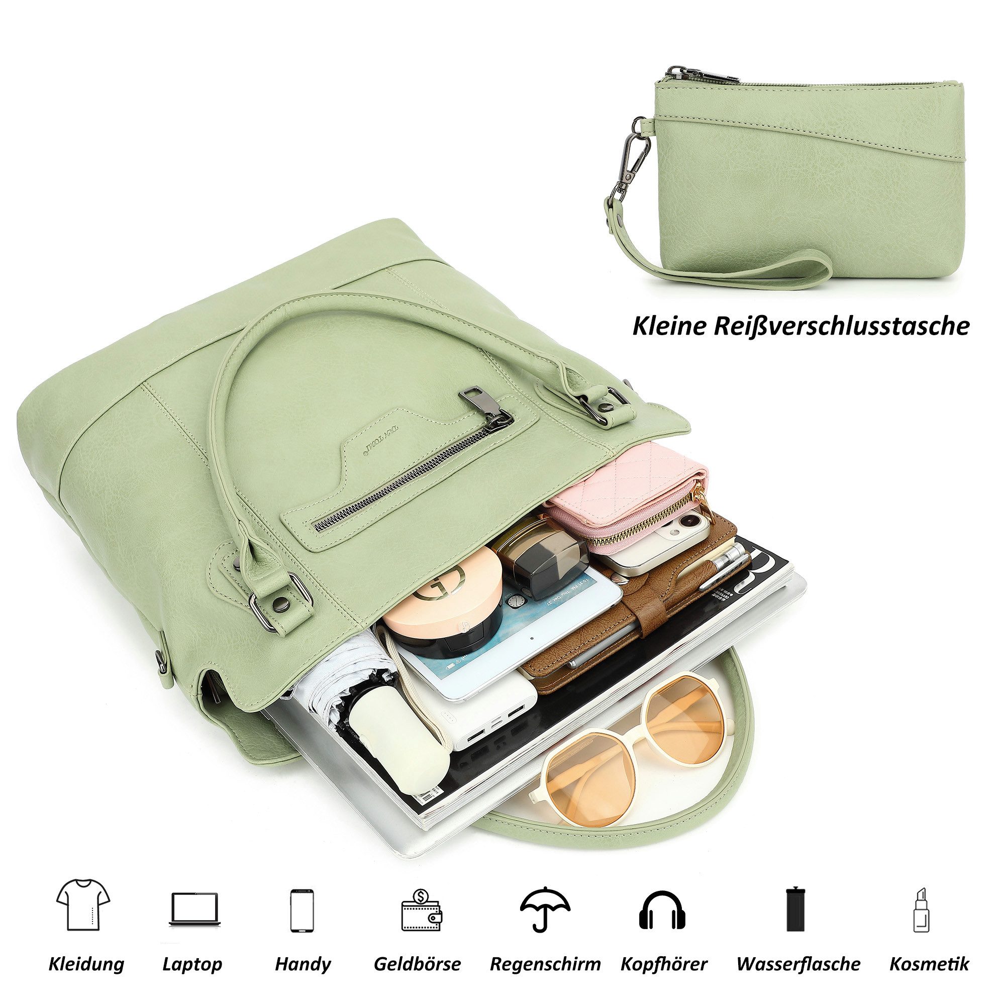 TAN.TOMI Handtasche Damen Schultertasche - Set Shopper Umhängetasche Henkeltasche, Mit abnehmbarem Schultergurt für Einkauf Reise Büro Schule – Bild 3 von 5
