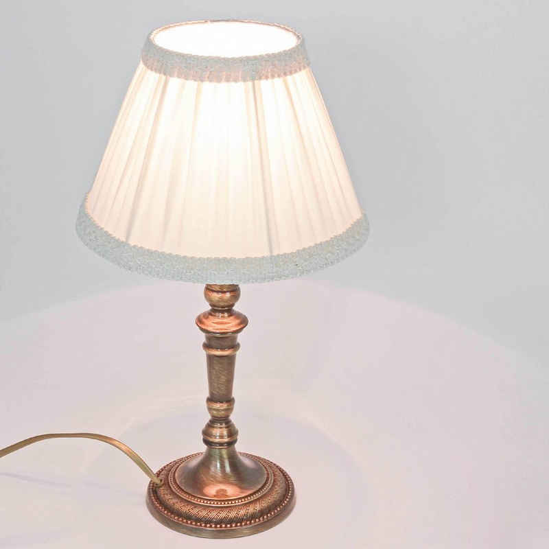 Licht-Erlebnisse Nachttischlampe RAZAEL, ohne Leuchtmittel, ABAT-JOUR 167 Tischleuchte Messing bronziert Premium Nachttischlampe
