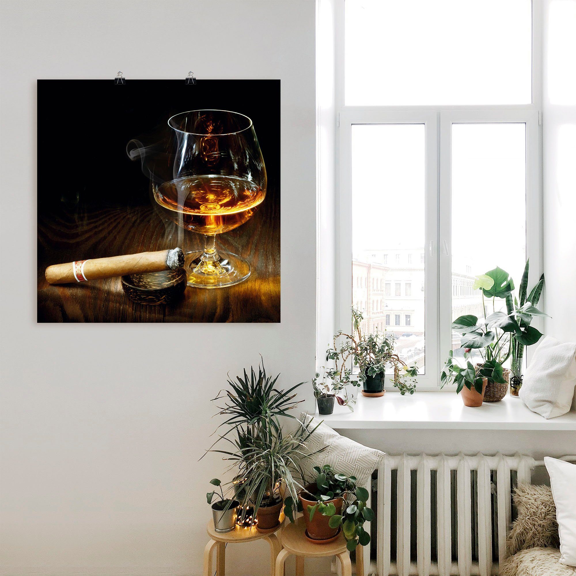 Wandaufkleber Leinwandbild, Zigarre als oder Wandbild versch. Artland (1 und Cognac, Zigarren Größen in St), Alubild, Poster